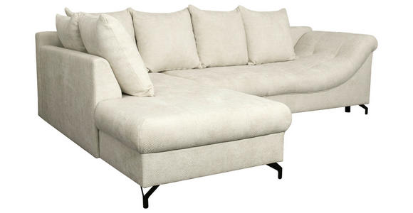 ECKSOFA Perlmutt Struktur  inkl. Rückenkissen, Bettkasten, Schlaffunktion, Rücken echt, Liegefläche im Originalstoff  - Perlmutt/Schwarz, KONVENTIONELL, Textil/Metall (194/274cm) - Carryhome
