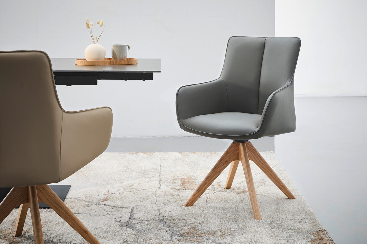 ARMLEHNSTUHL in Holz, Metall, Leder Grau  - Eichefarben/Grau, MODERN, Leder/Holz (64/87/60cm) - Novel