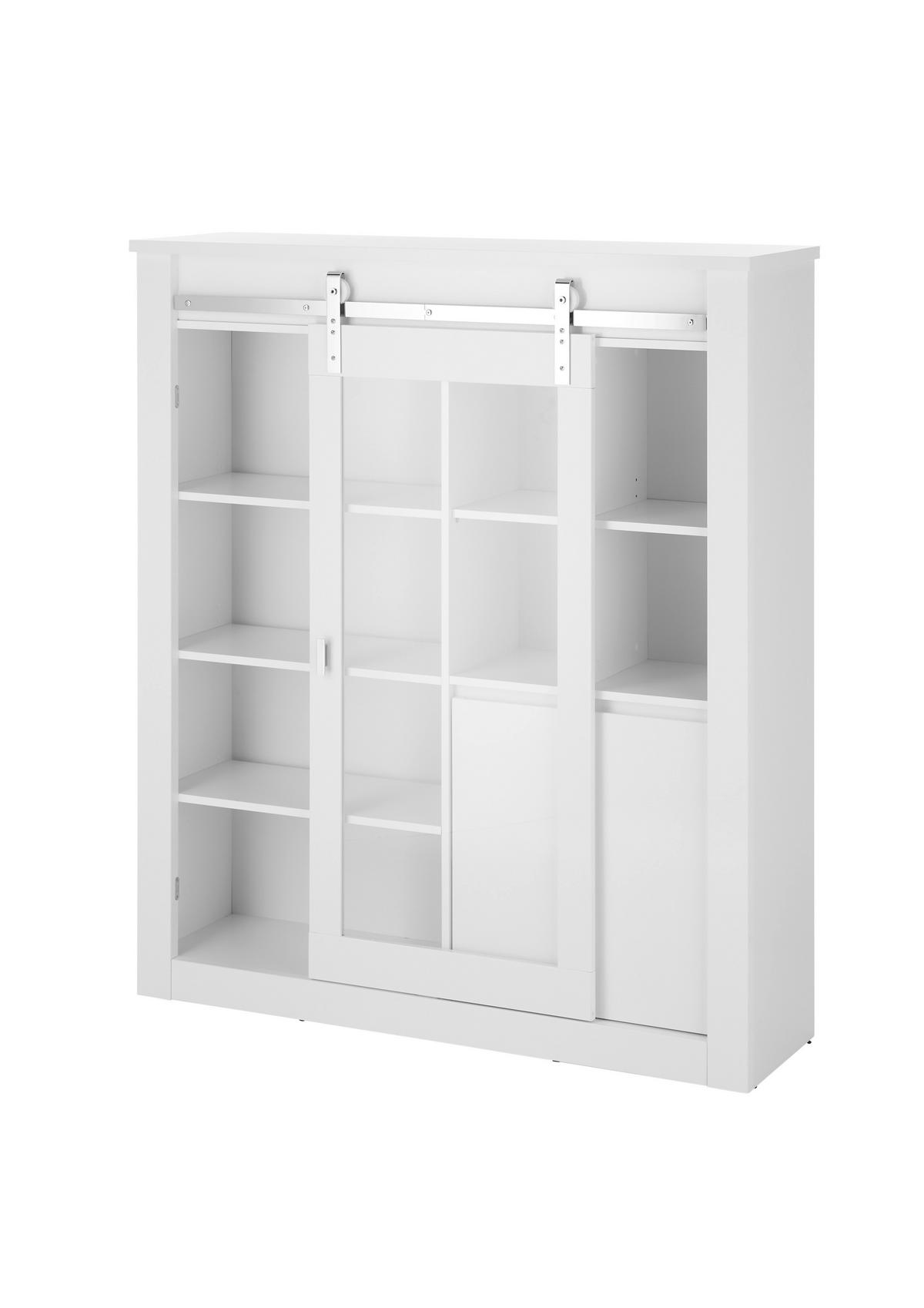 VITRINE  in Weiß, Weiß Hochglanz  - Chromfarben/Weiß Hochglanz, Design, Holzwerkstoff/Metall (133/152/38cm) - Livetastic