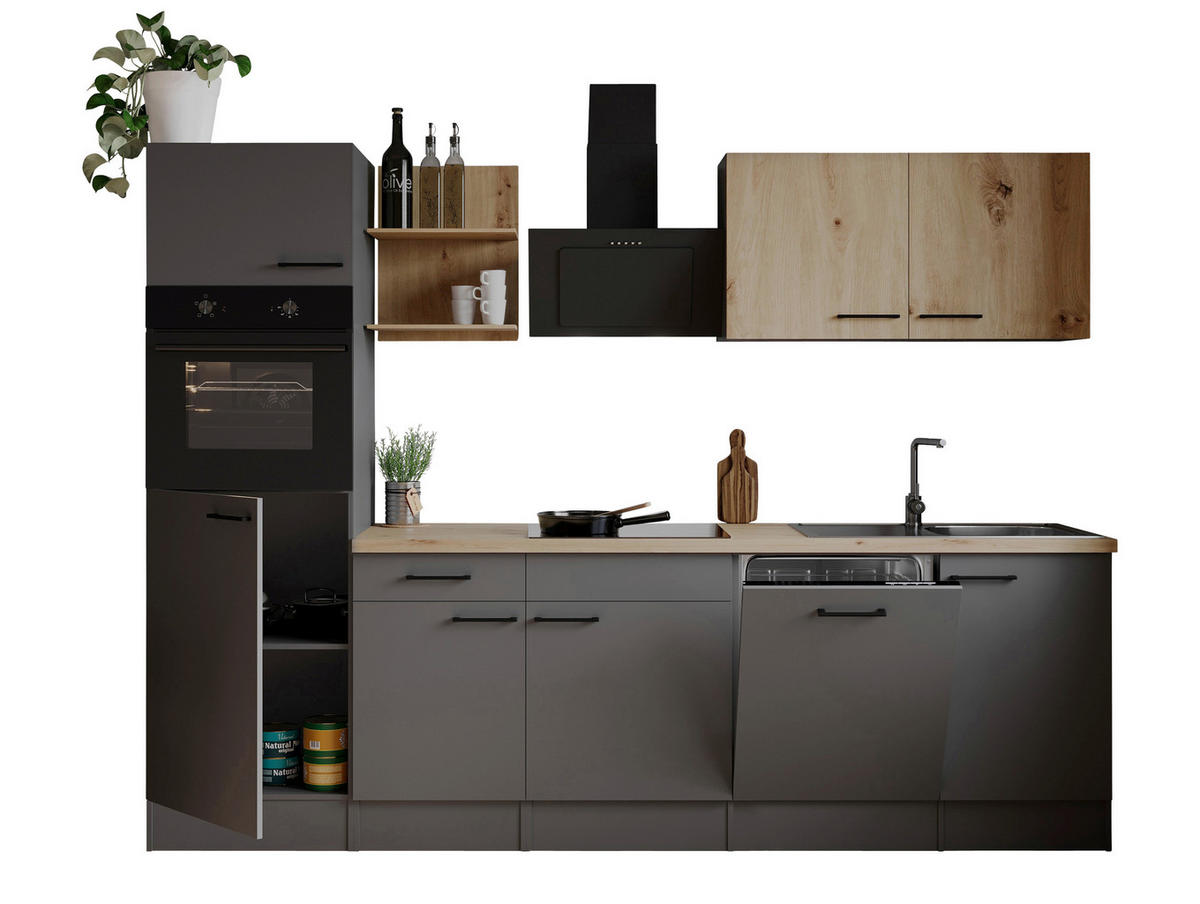 MODULKÖK 280 cm   i grå, ek Artisan  - grå/ek Artisan, Trend, metall/trämaterial (280cm) - Respekta