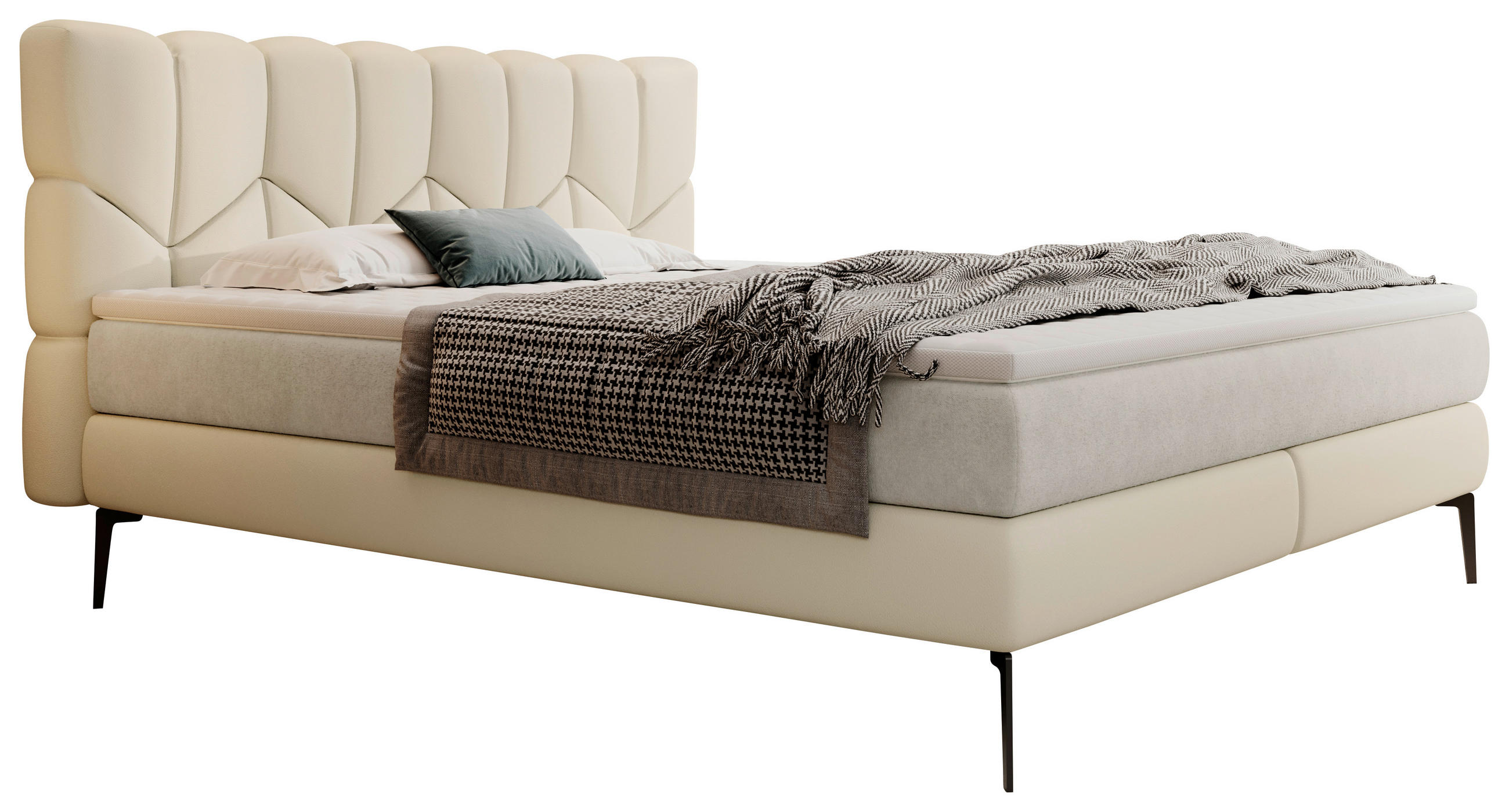 BOXSPRINGBETT 180/200 cm  in Beige  - Beige/Schwarz, Design, Leder/Textil (180/200cm) - Esposa
