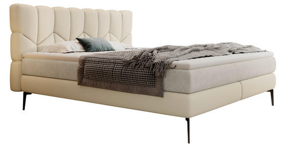 BOXSPRINGBETT 180/200 cm  in Beige  - Beige/Schwarz, Design, Leder/Textil (180/200cm) - Esposa