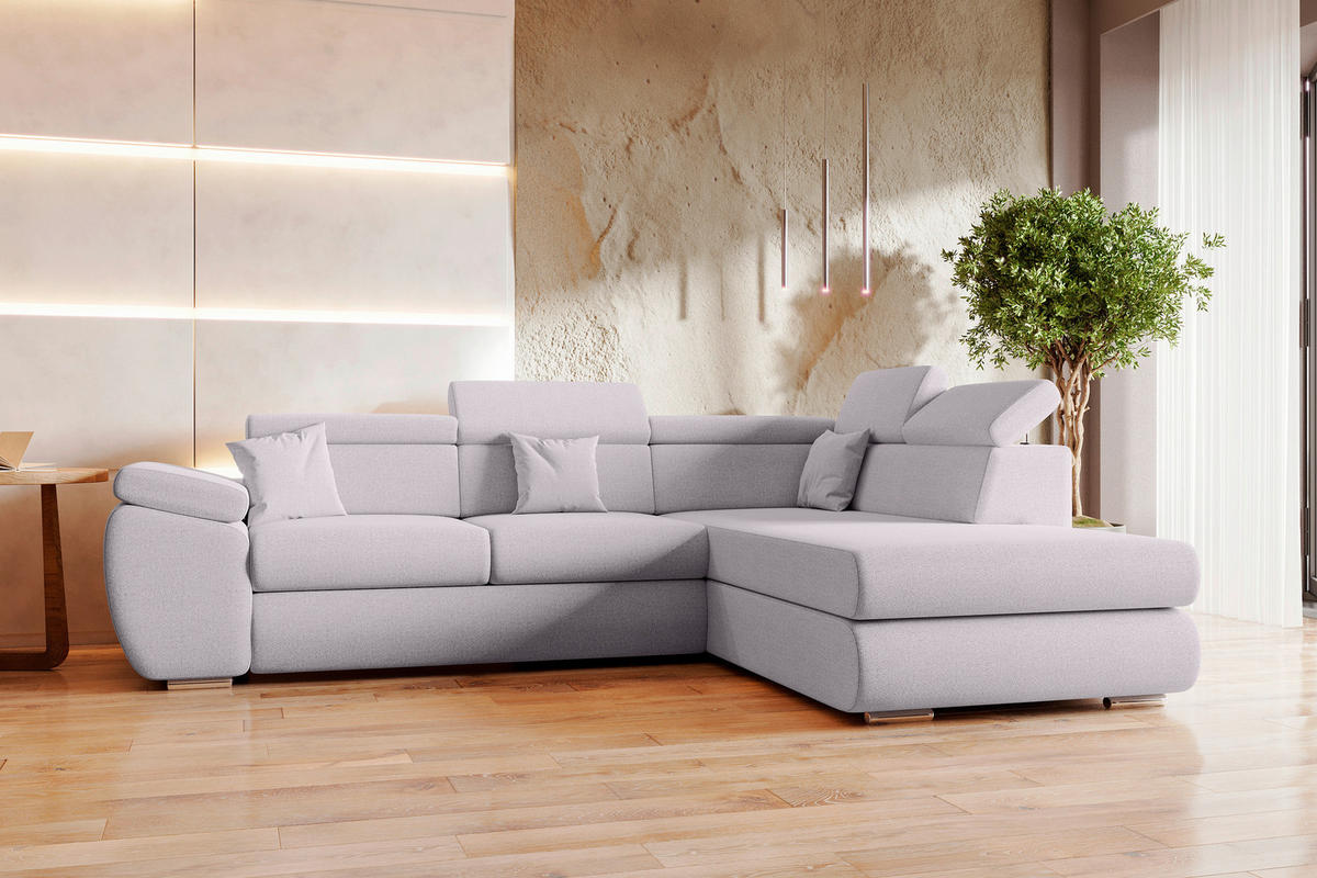 ECKSOFA Hellgrau Struktur  - Chromfarben/Hellgrau, KONVENTIONELL, Kunststoff/Textil (282/205cm) - Carryhome