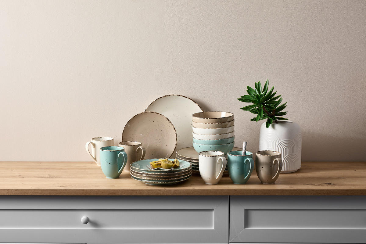 KOMBISERVICE Türkis, Weiß, Taupe 24-teilig Urban Life  - Türkis/Taupe, Design, Keramik - Landscape