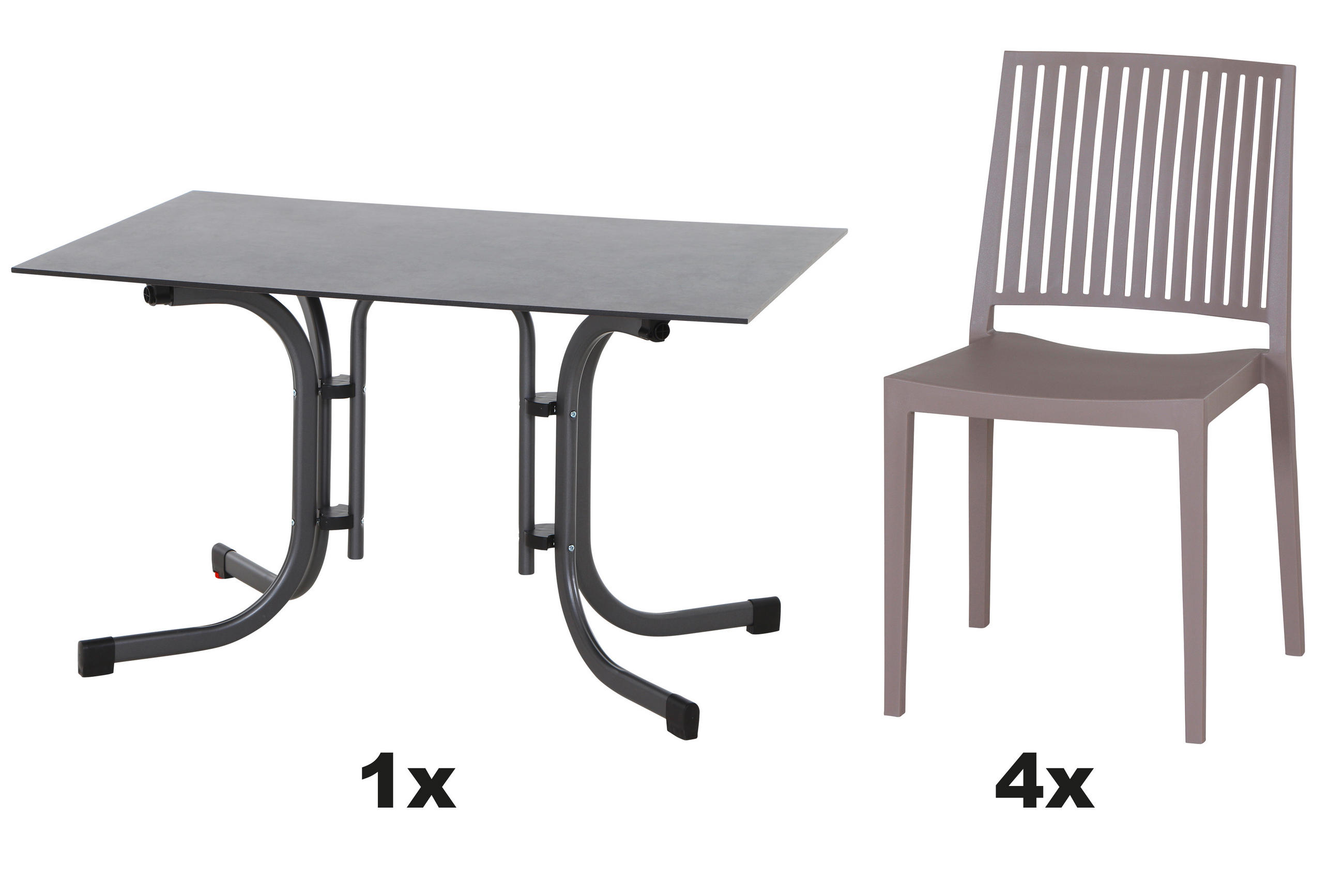 GARTENGARNITUR 5-teilig  - Taupe/Anthrazit, Basics, Holzwerkstoff/Kunststoff (80/80/120cm) - Siena Garden