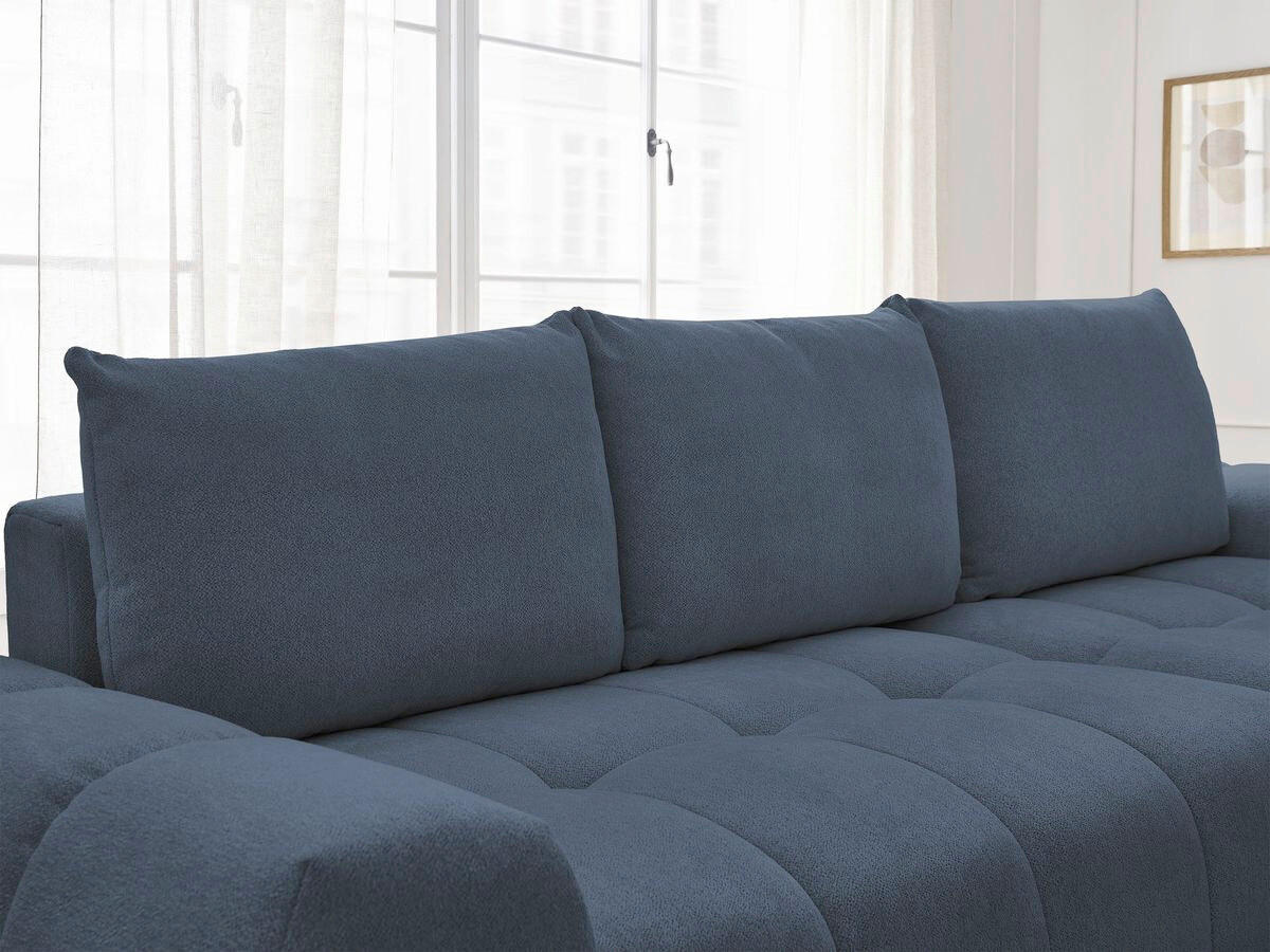 ECKSCHLAFSOFA EVEREST  mit Rücken echt, Armteil links, Armteil rechts Flachgewebe Dunkelblau  - Schwarz/Dunkelblau, MODERN, Kunststoff/Textil (318/180cm) - Livetastic