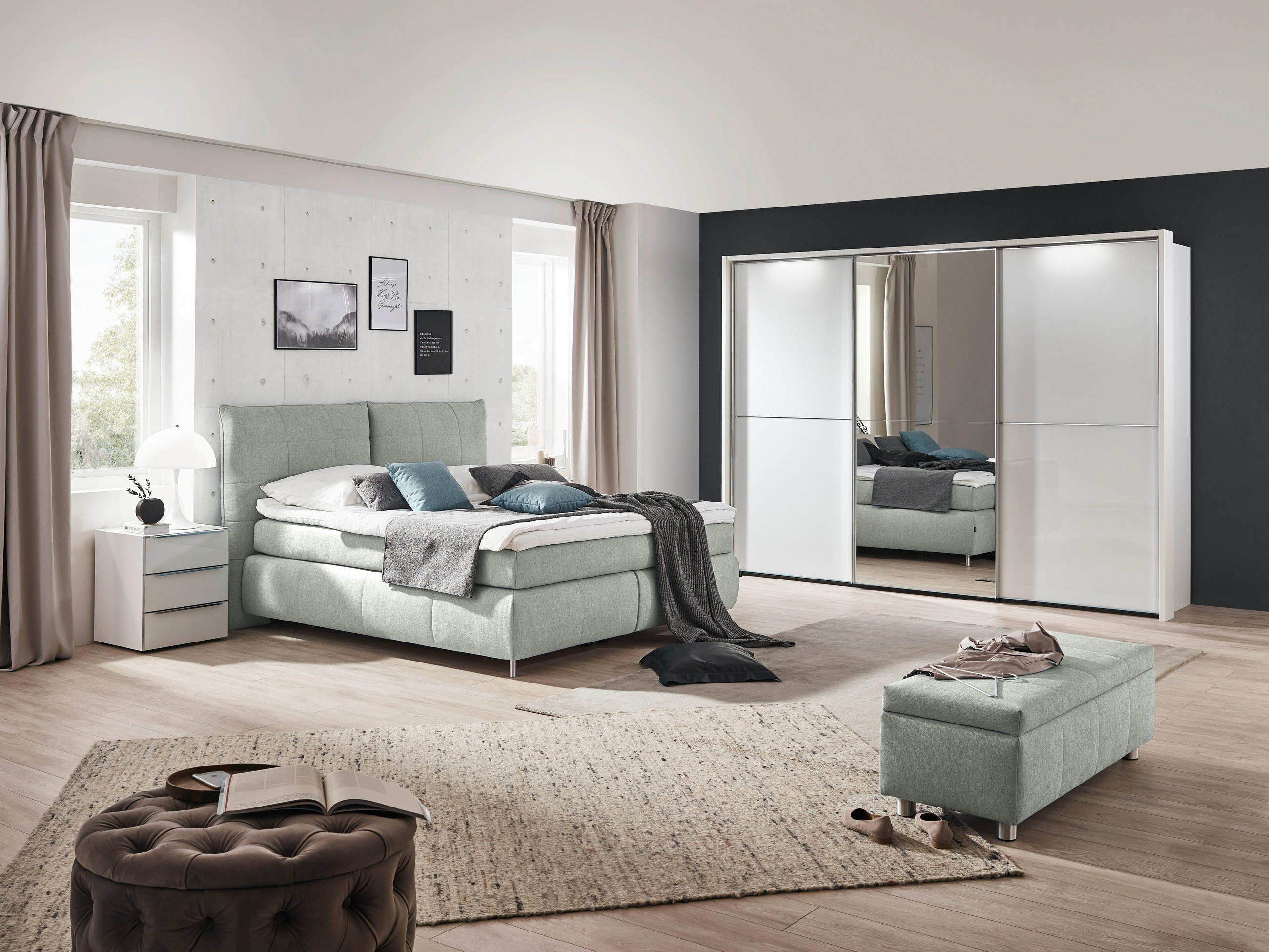 BOXSPRINGBETT 180/200 cm  in Hellgrau  - Edelstahlfarben/Hellgrau, KONVENTIONELL, Textil (180/200cm) - Dieter Knoll