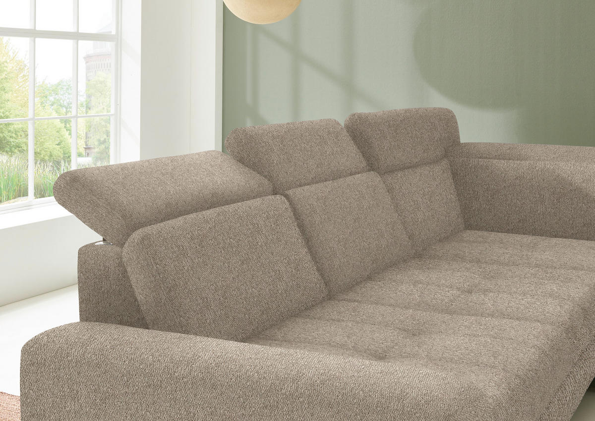 ECKSOFA in Chenille Hellbraun  - Hellbraun/Schwarz, Design, Textil/Metall (310/220cm) - Beldomo Style