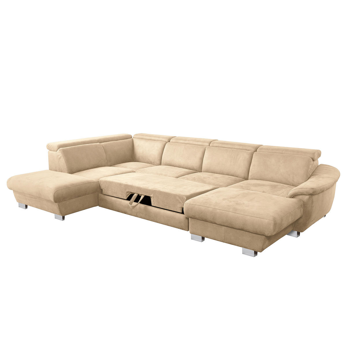 WOHNLANDSCHAFT Beige Mikrofaser  - Chromfarben/Beige, Design, Textil/Metall (273/347/238cm) - Livetastic