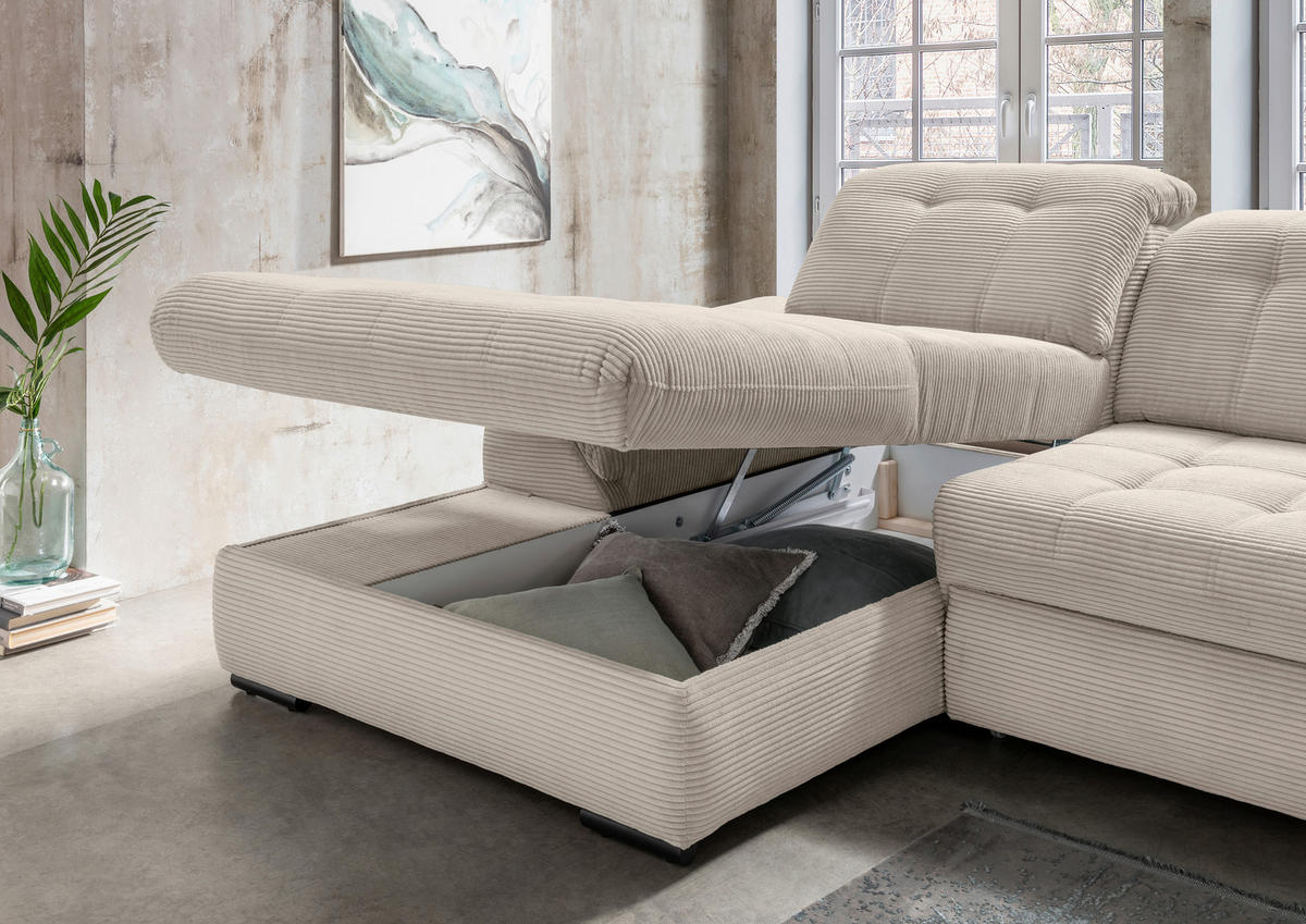 ECKSOFA in Cord Beige  - Beige/Schwarz, Modern, Textil/Metall (184/314cm) - Livetastic