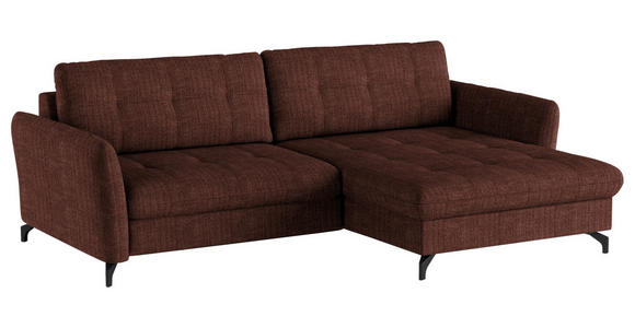 ECKSOFA in Flachgewebe, Leinenoptik Rotbraun  - Rotbraun/Schwarz, Design, Textil/Metall (242/170cm) - Xora