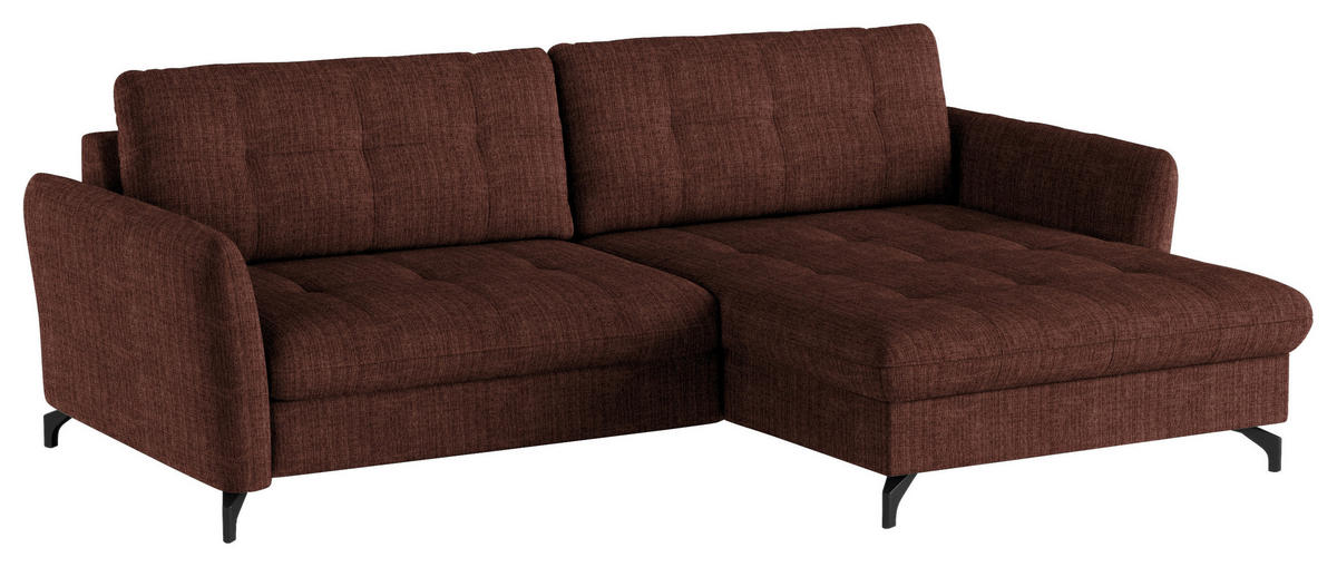 ECKSOFA in Flachgewebe, Leinenoptik Rotbraun  - Rotbraun/Schwarz, Design, Textil/Metall (242/170cm) - Xora