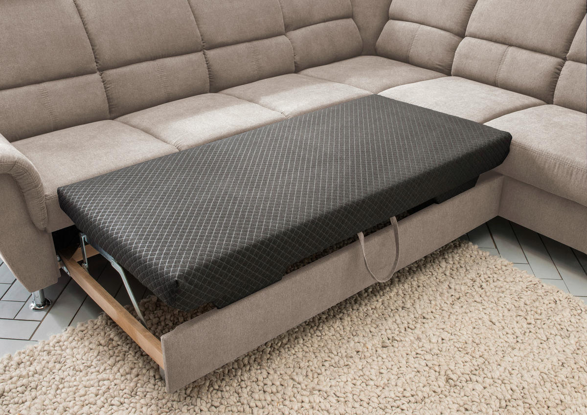 ECKSOFA Taupe Mikrofaser  - Taupe/Chromfarben, KONVENTIONELL, Holz/Textil (271/224cm) - Livetastic