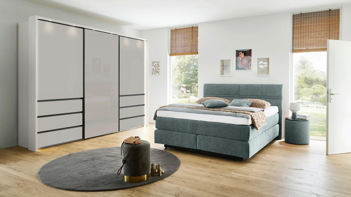 BOXSPRINGBETT 180/200 cm  Graugrün  - Schwarz/Graugrün, Modern, Textil (180/200cm) - Hukla