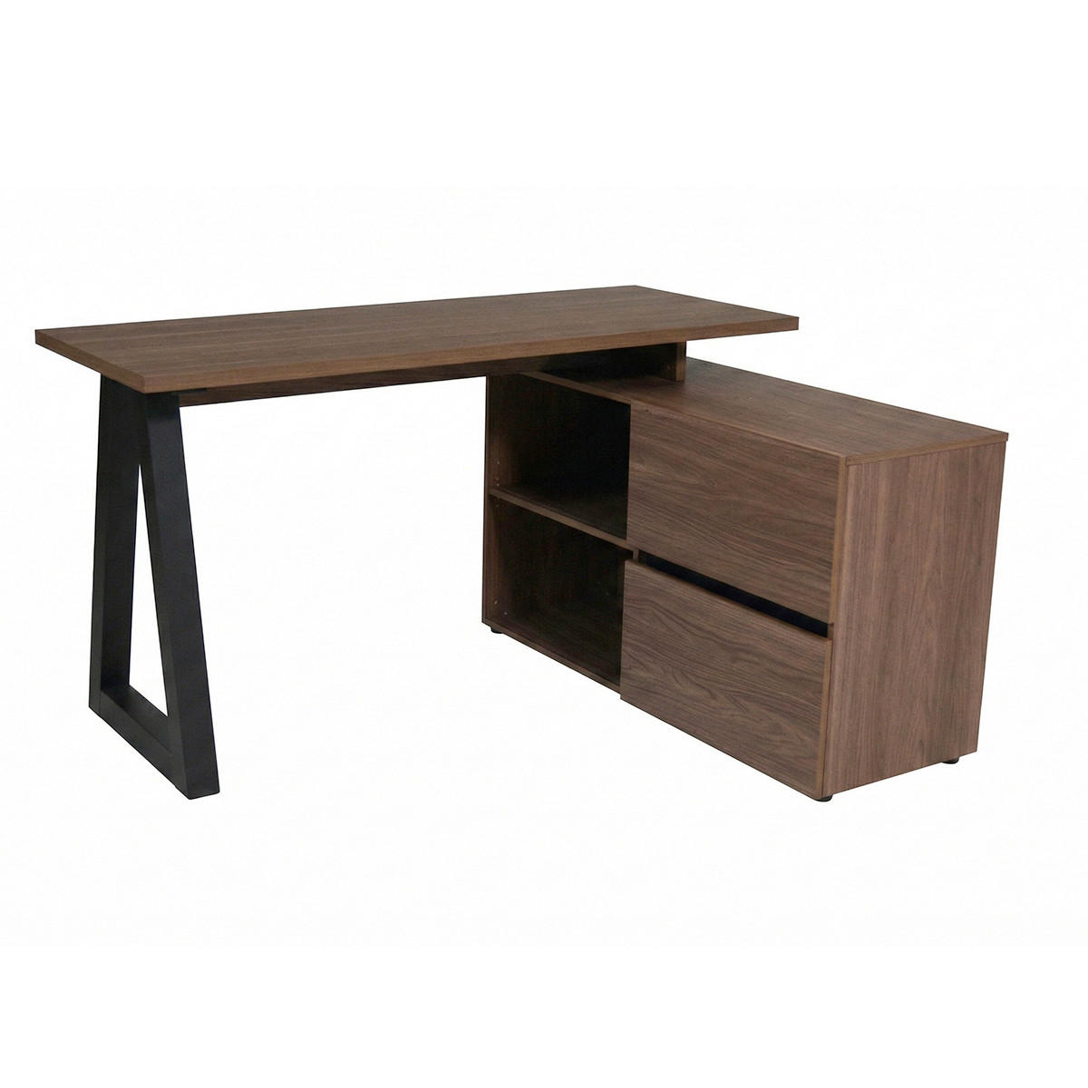 ECKSCHREIBTISCH 140/110/76 cm Schwarz, Walnussfarben Stauraum, seitenverkehrt montierbar  - Walnussfarben/Schwarz, Design, Holzwerkstoff (140/110/76cm) - MID.YOU