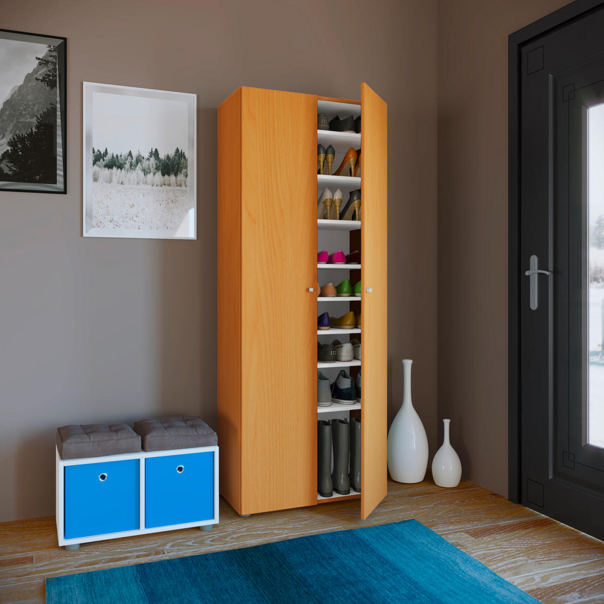 SCHUHSCHRANK Vandol  in 71/180/39 cm  - Buchefarben/Schwarz, Design, Holzwerkstoff/Kunststoff (71/180/39cm) - MID.YOU