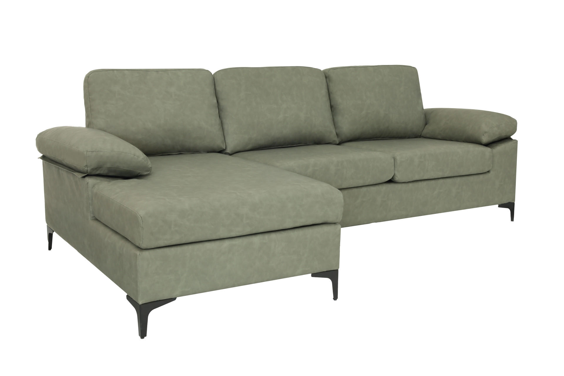 ECKSOFA Grün Lederlook  - Schwarz/Grün, KONVENTIONELL, Kunststoff/Textil (135/262cm) - MID.YOU