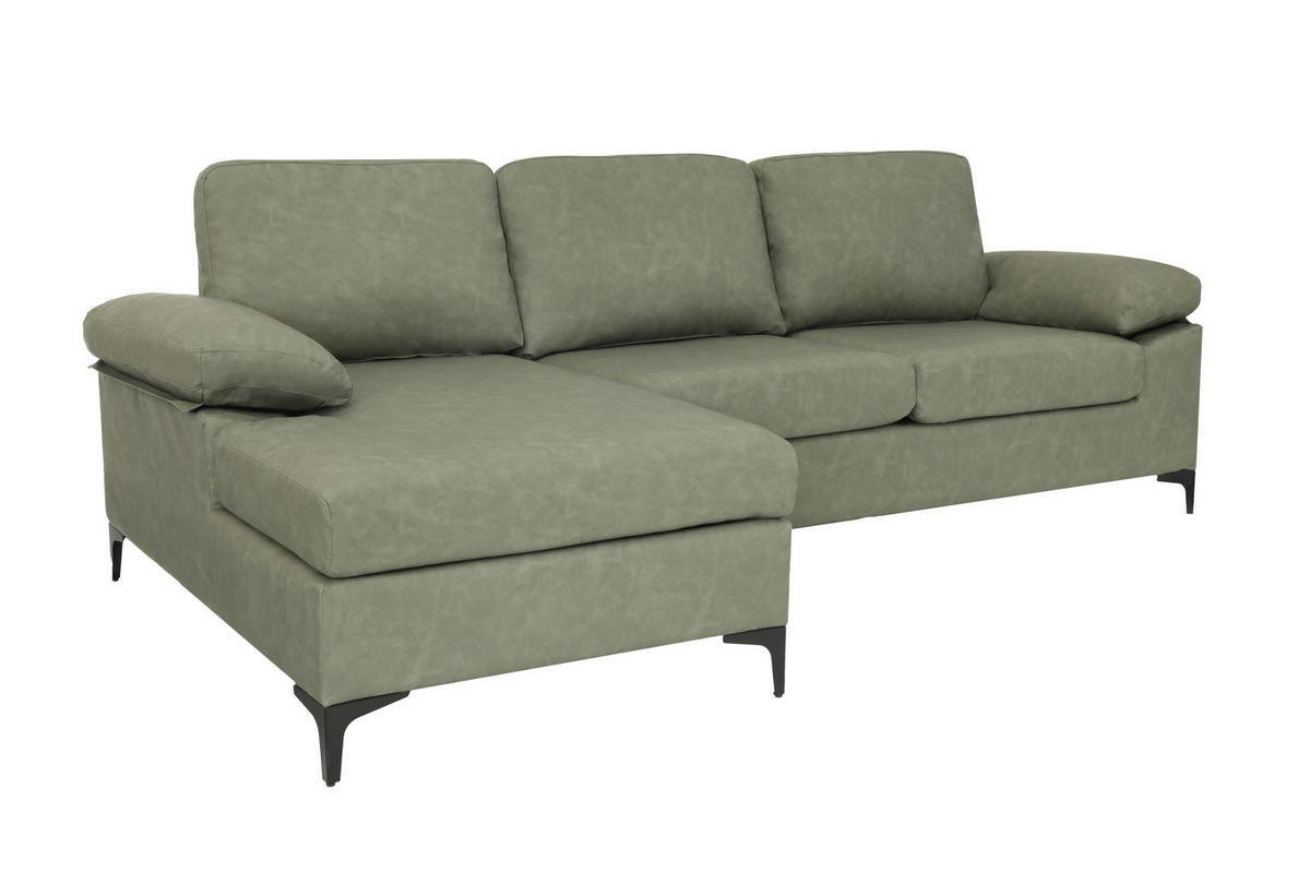 ECKSOFA in Lederlook Grün  - Schwarz/Grün, Konventionell, Kunststoff/Textil (135/262cm) - MID.YOU