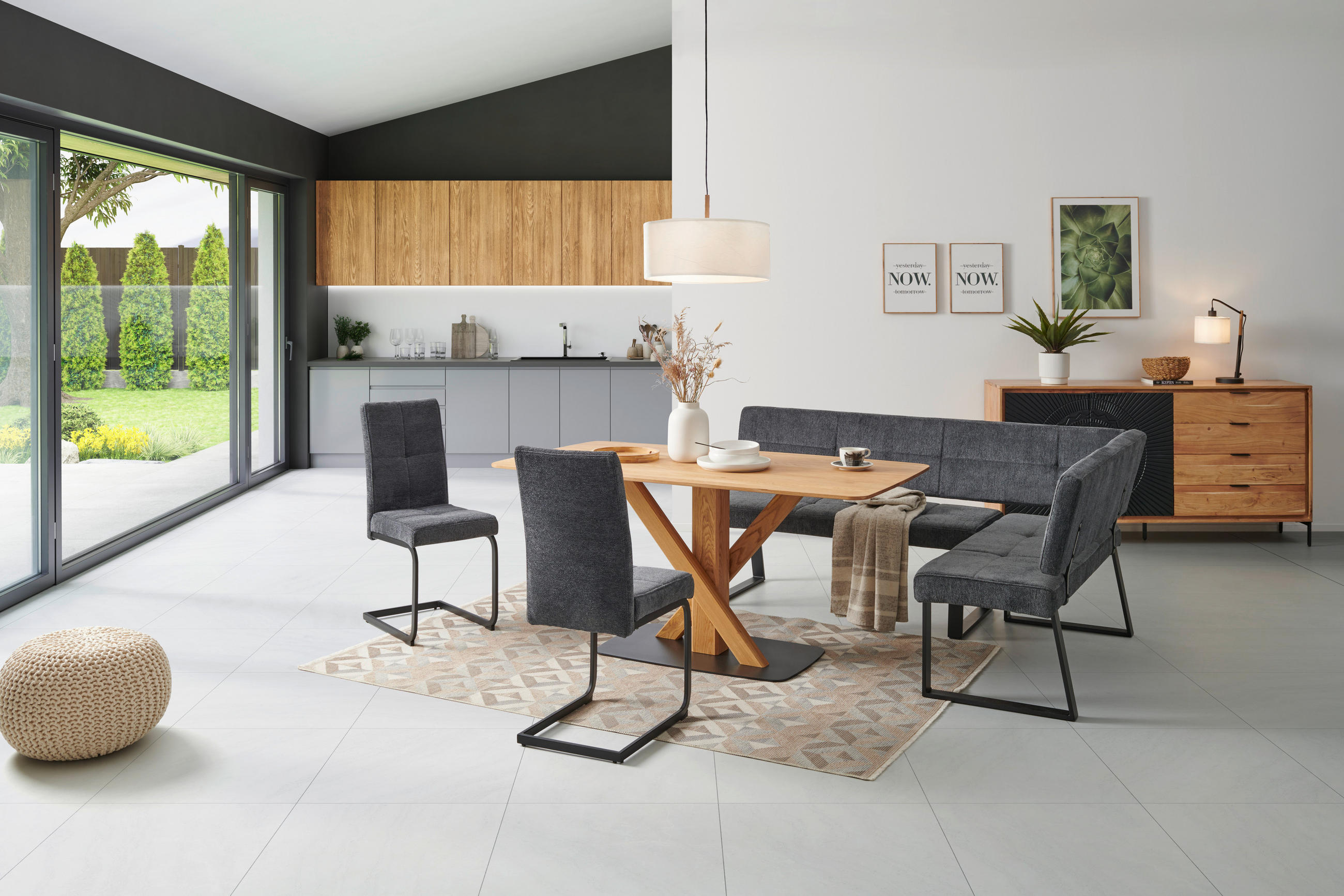 ECKBANK 193/141 cm in Dunkelgrau - Dunkelgrau/Schwarz, LIFESTYLE, Textil/Metall (193/141cm) - MID.YOU