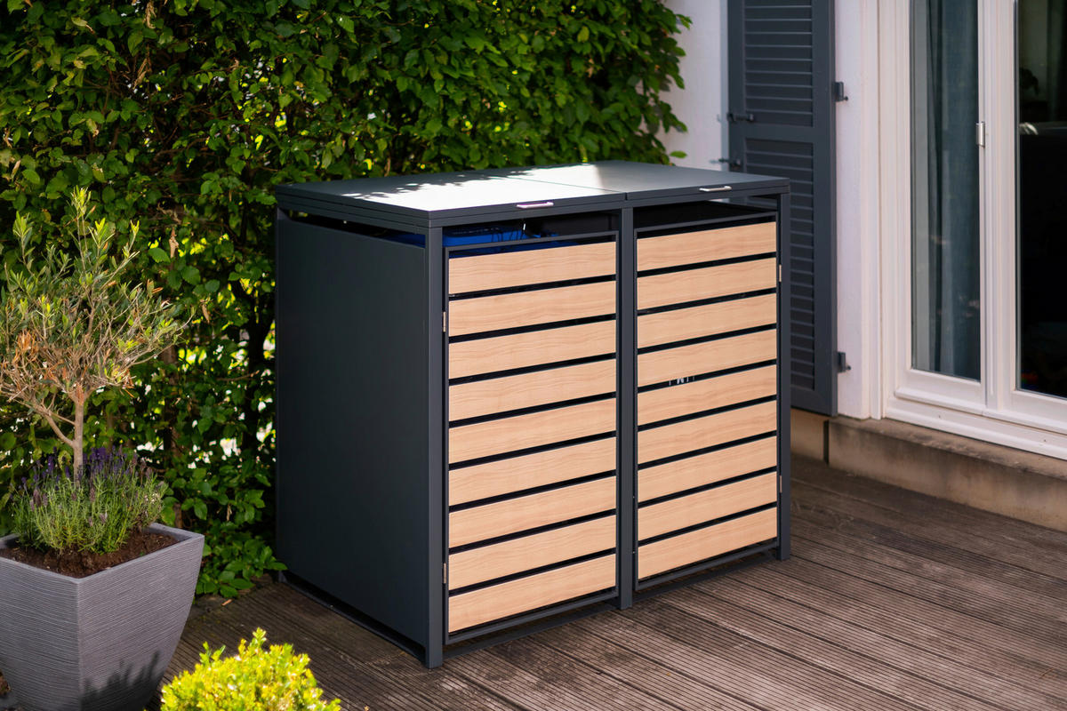 MÜLLTONNENBOX - Anthrazit/Naturfarben, Basics, Metall (80/116/132cm) - Ambia Garden
