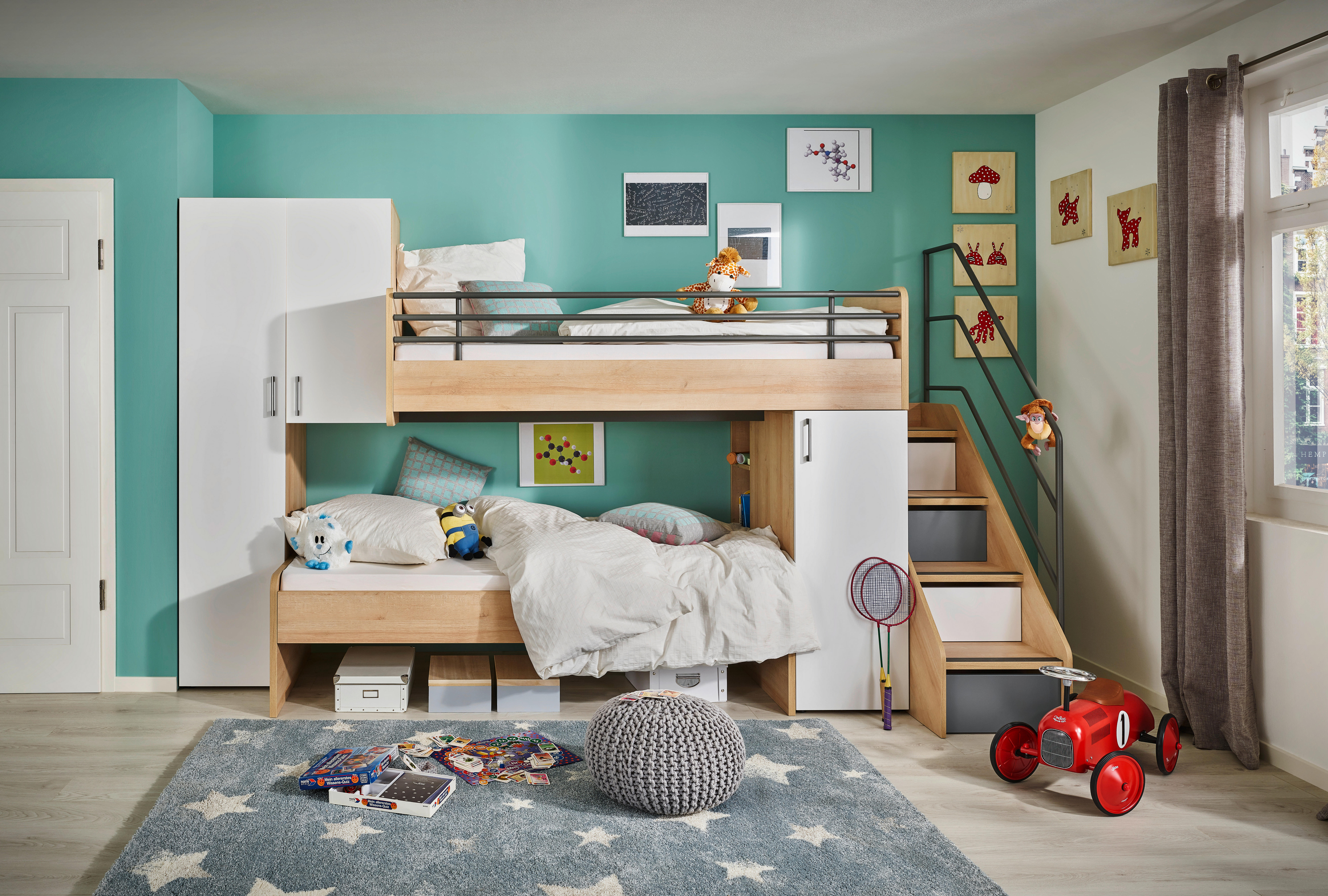 JUGENDZIMMER - Eichefarben/Weiß, Design, Holzwerkstoff (90/200cm) - Novel