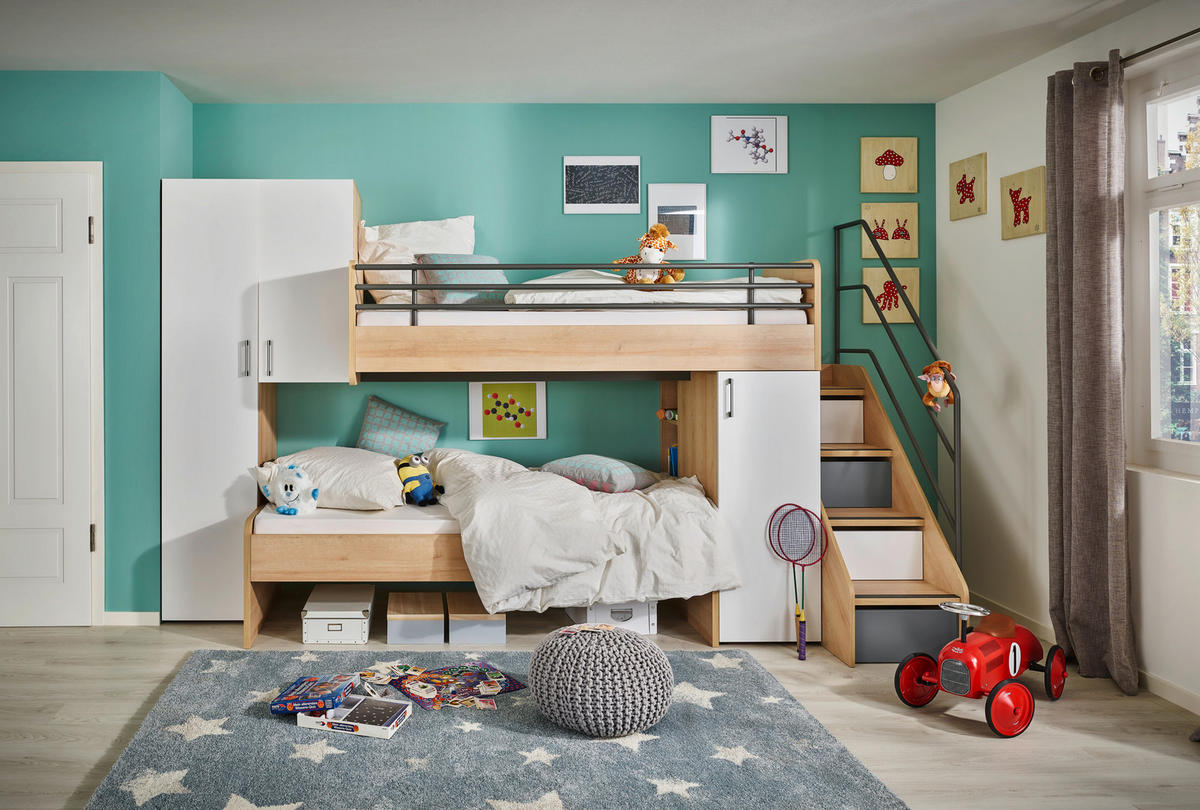 JUGENDZIMMER - Weiss/Eichefarben, Design, Holzwerkstoff (90/200cm) - Novel