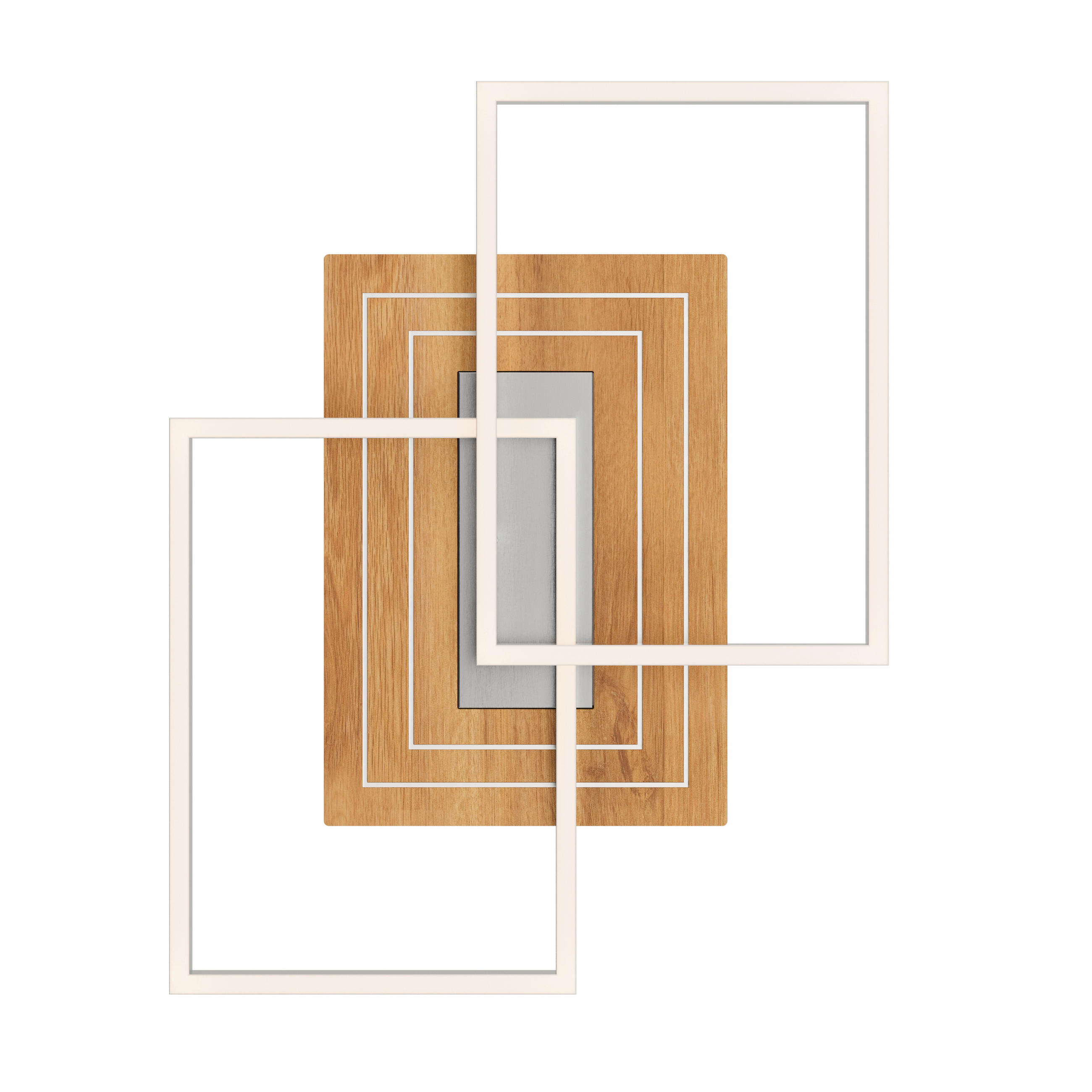 Thumbnail - Led-Deckenleuchte Saalbach S, Silber, Holz, Metall, Eiche, massiv, quadratisch,quadratisch, 42x7x50 cm, Farbwechsler, ge...