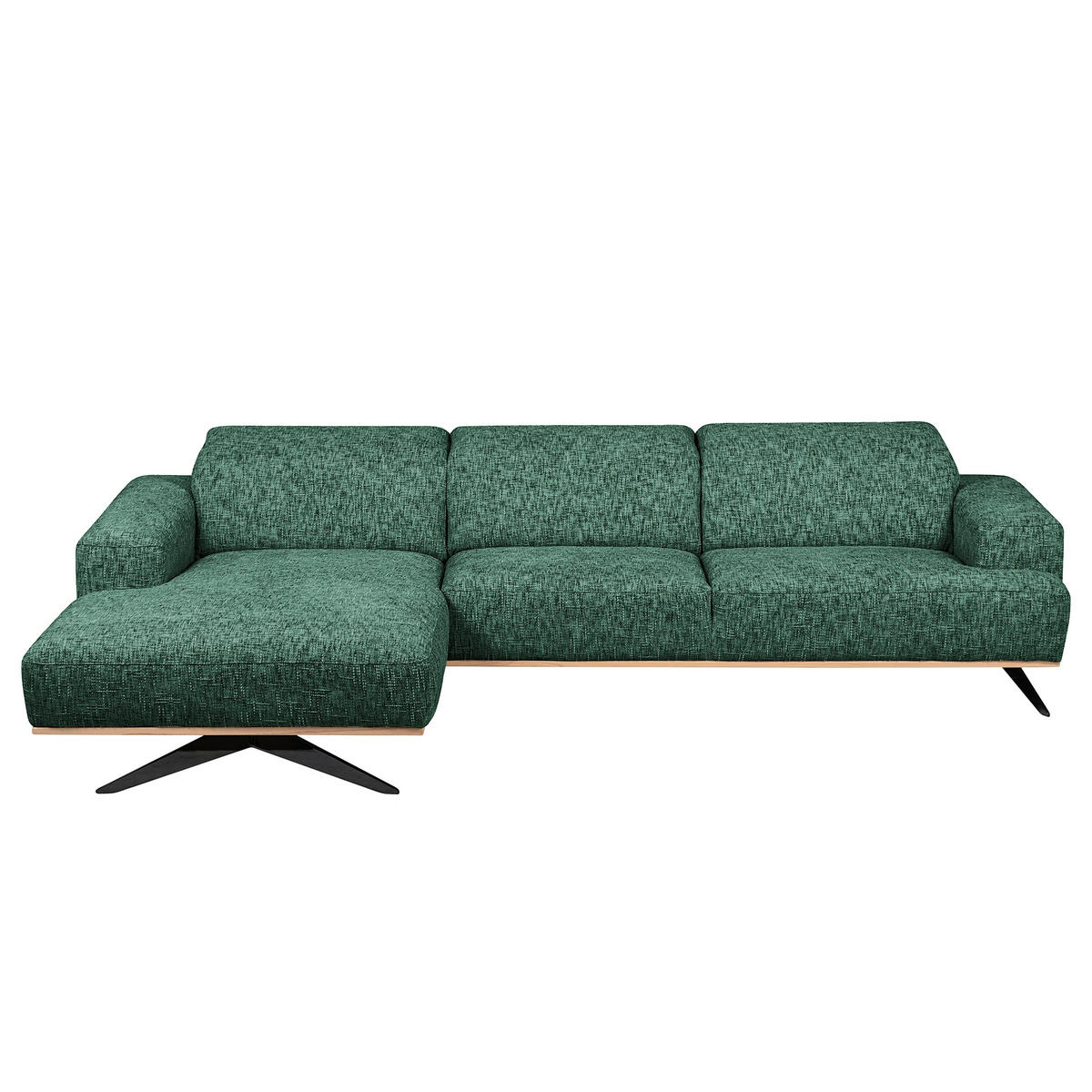 ECKSOFA PORTLAND in Struktur Grün Kopfteilverstellung  187/295 cm  - Schwarz/Grün, Design, Holz/Textil (187/295cm) - Livetastic