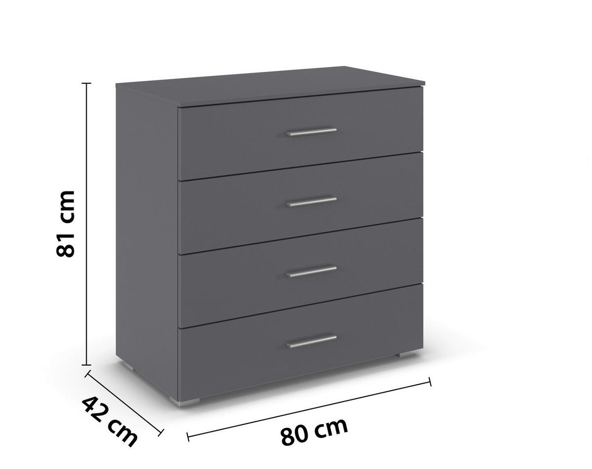 KOMMODE , 80/81/42 cm, 4 Schublade(n)  - Alufarben/Grau, KONVENTIONELL, Holzwerkstoff/Kunststoff (80/81/42cm) - home24