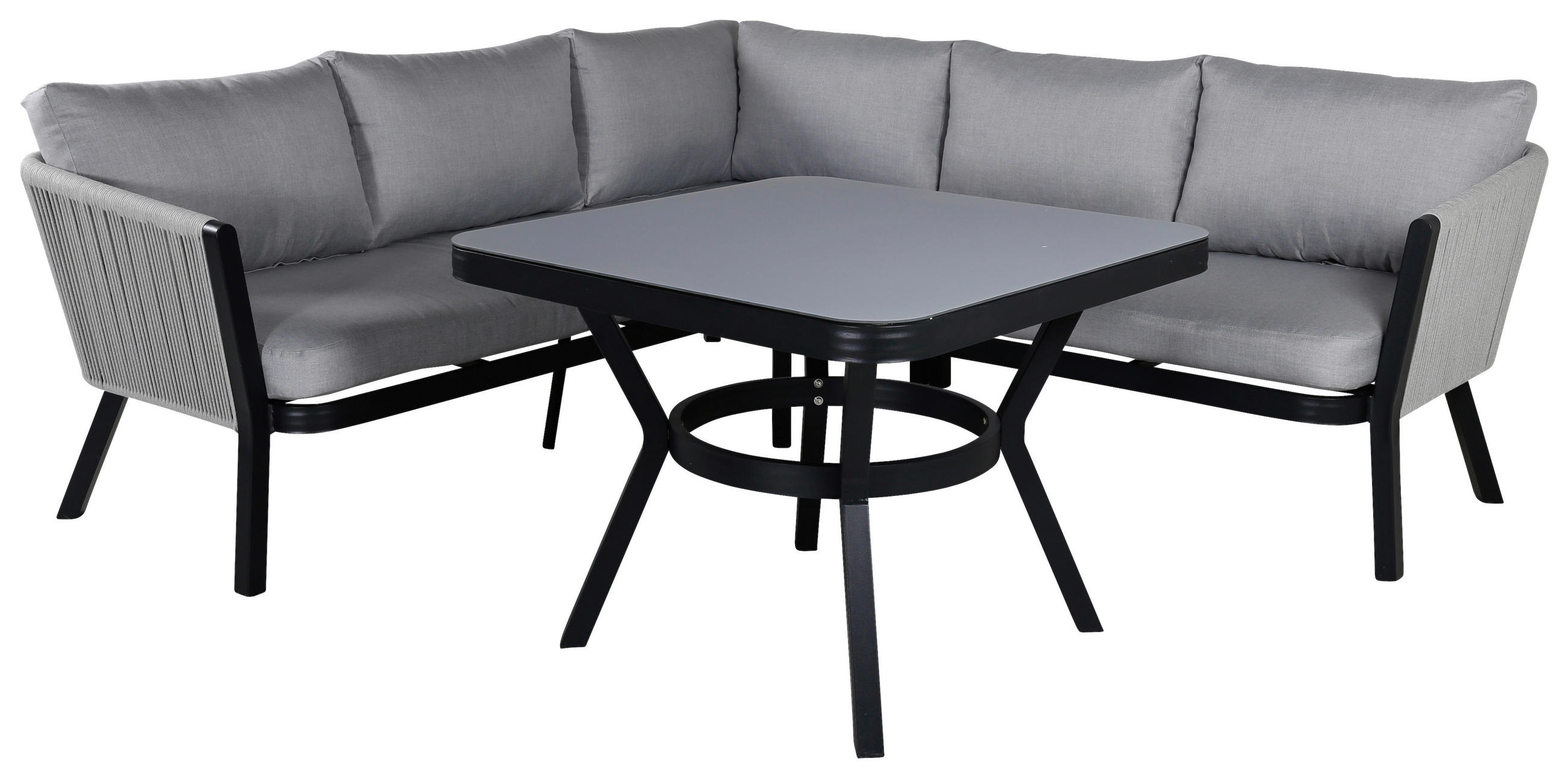 LOUNGEGARNITUR   Aluminium  - Schwarz/Grau, KONVENTIONELL, Textil/Metall - Gardenson