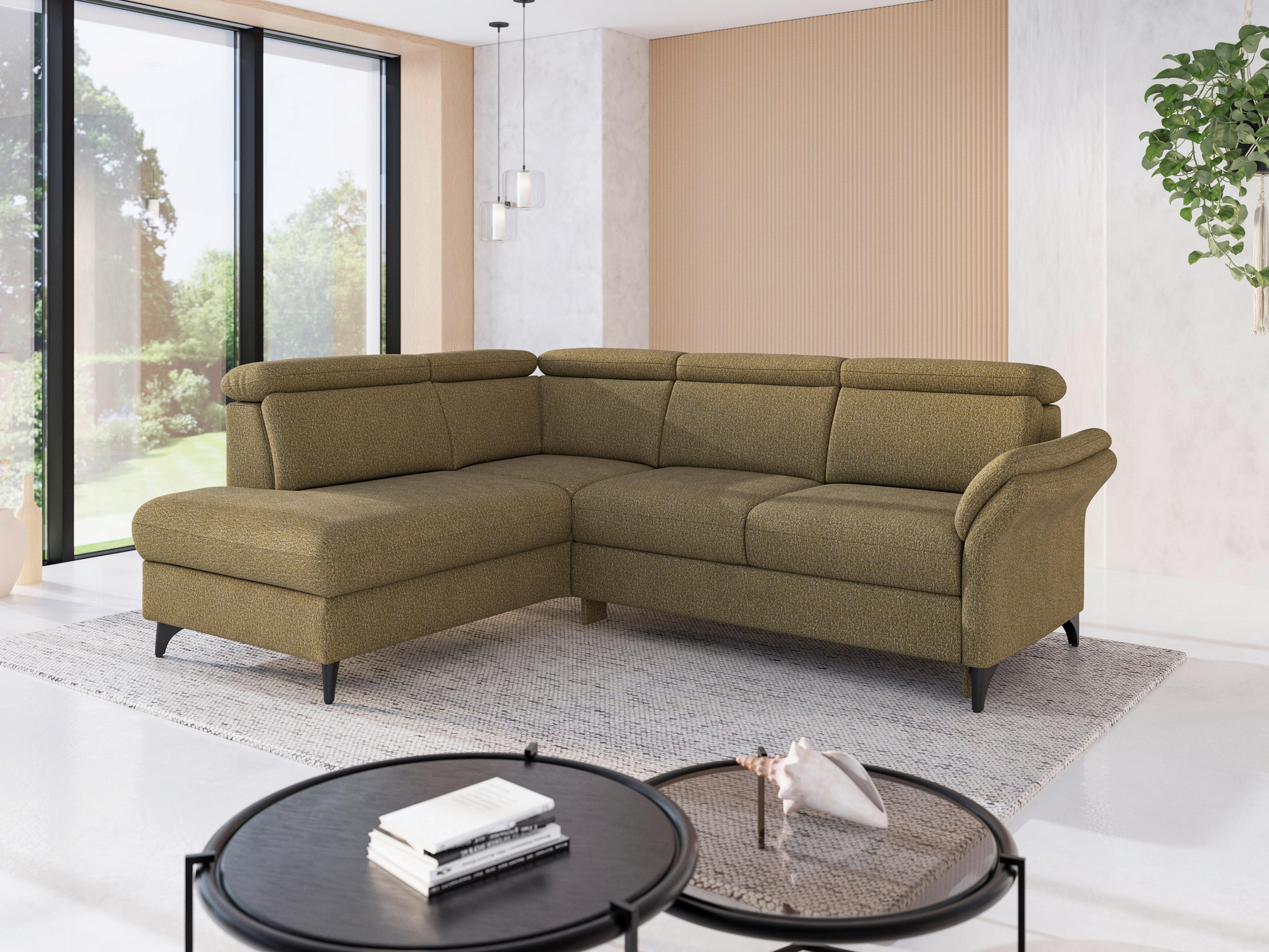 ECKSOFA Chenille Olivgrün  - Schwarz/Olivgrün, Konventionell, Textil/Metall (193/247cm) - Sit & More