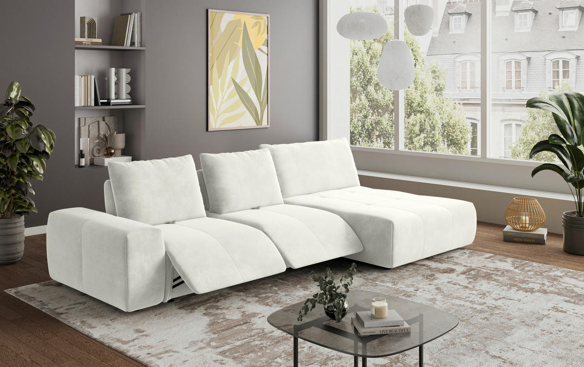 ECKSOFA in Velours Creme  - Creme/Schwarz, Design, Kunststoff/Textil (347/174cm) - Xora