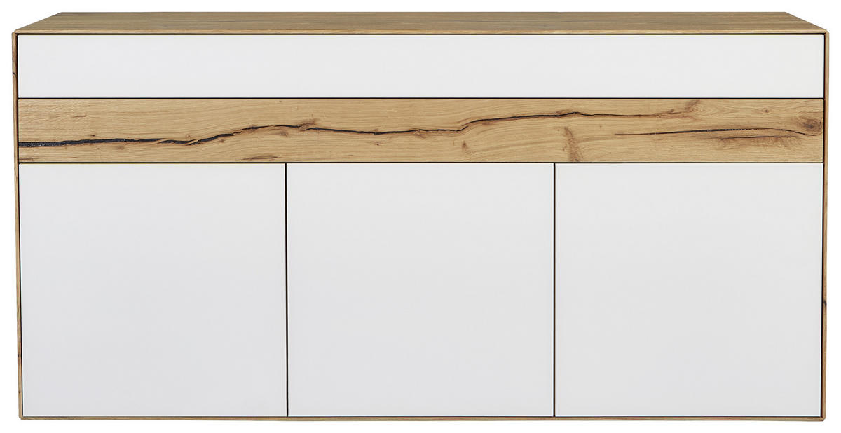 SIDEBOARD 152/90,3/47,6 cm  in Weiß, Eichefarben  - Eichefarben/Schwarz, Design, Glas/Holz (152/90,3/47,6cm) - Valnatura