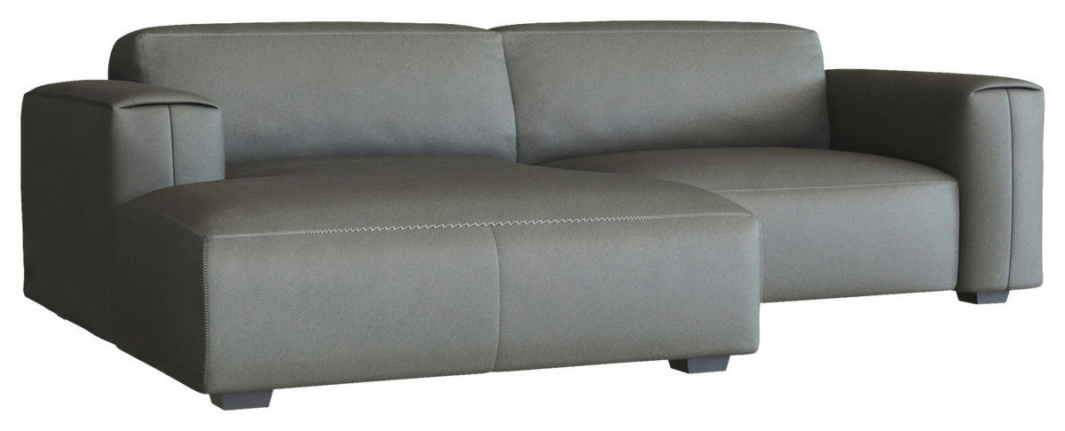 ECKSOFA Dunkelgrau Echtleder  - Dunkelgrau/Schwarz, Design, Leder/Holz (171/252cm) - Livetastic