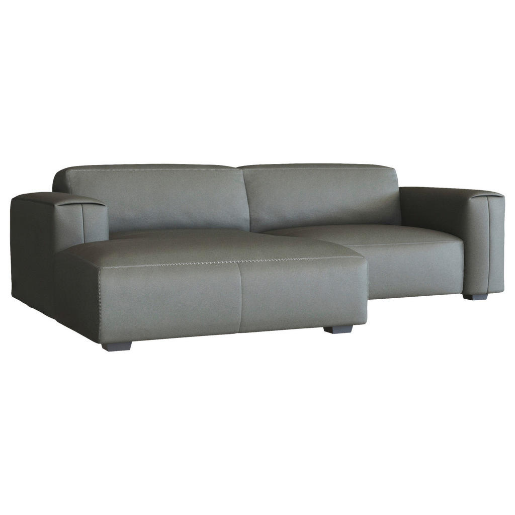 Thumbnail - Livetastic Ecksofa, Dunkelgrau, Leder, Echtleder, Birke, vollmassiv, 2-Sitzer, Ottomane links, L-Form, 252x171 cm, Reach...