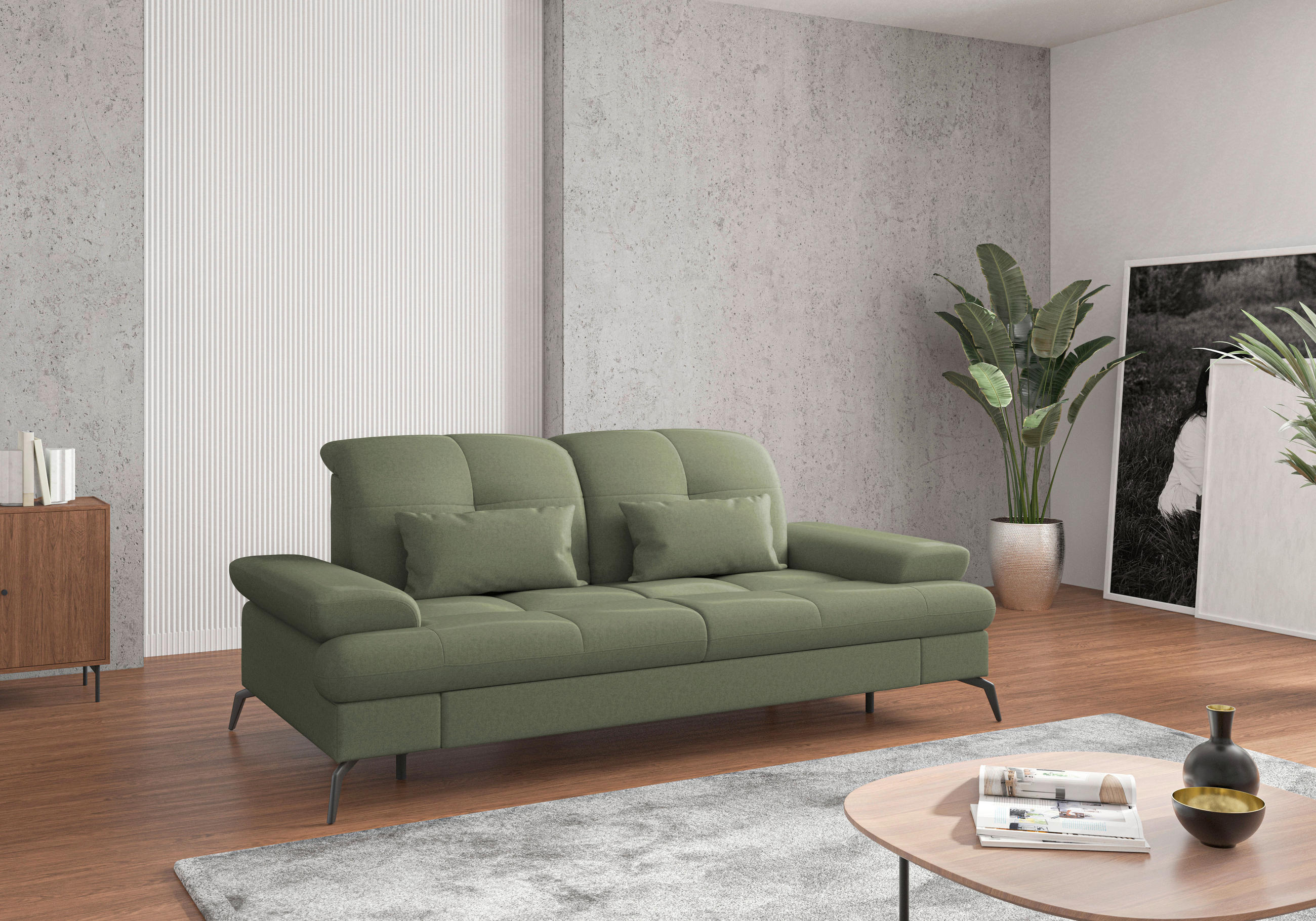2,5-SITZER in Flachgewebe Olivgrün  - Schwarz/Olivgrün, Konventionell, Textil/Metall (202/90/122cm) - Sit & More