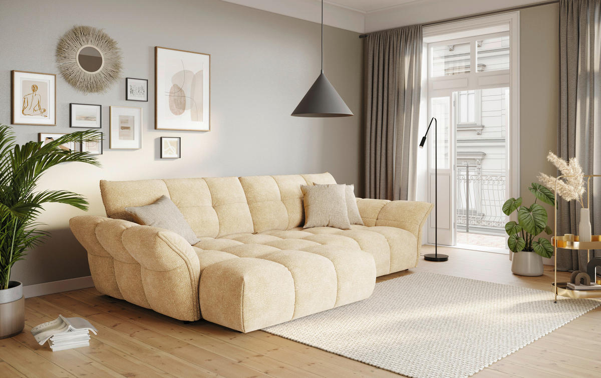 SAROKKANAPÉ textil krémszínű  - krémszínű/fekete, Design, műanyag/textil (177/312cm) - Welnova