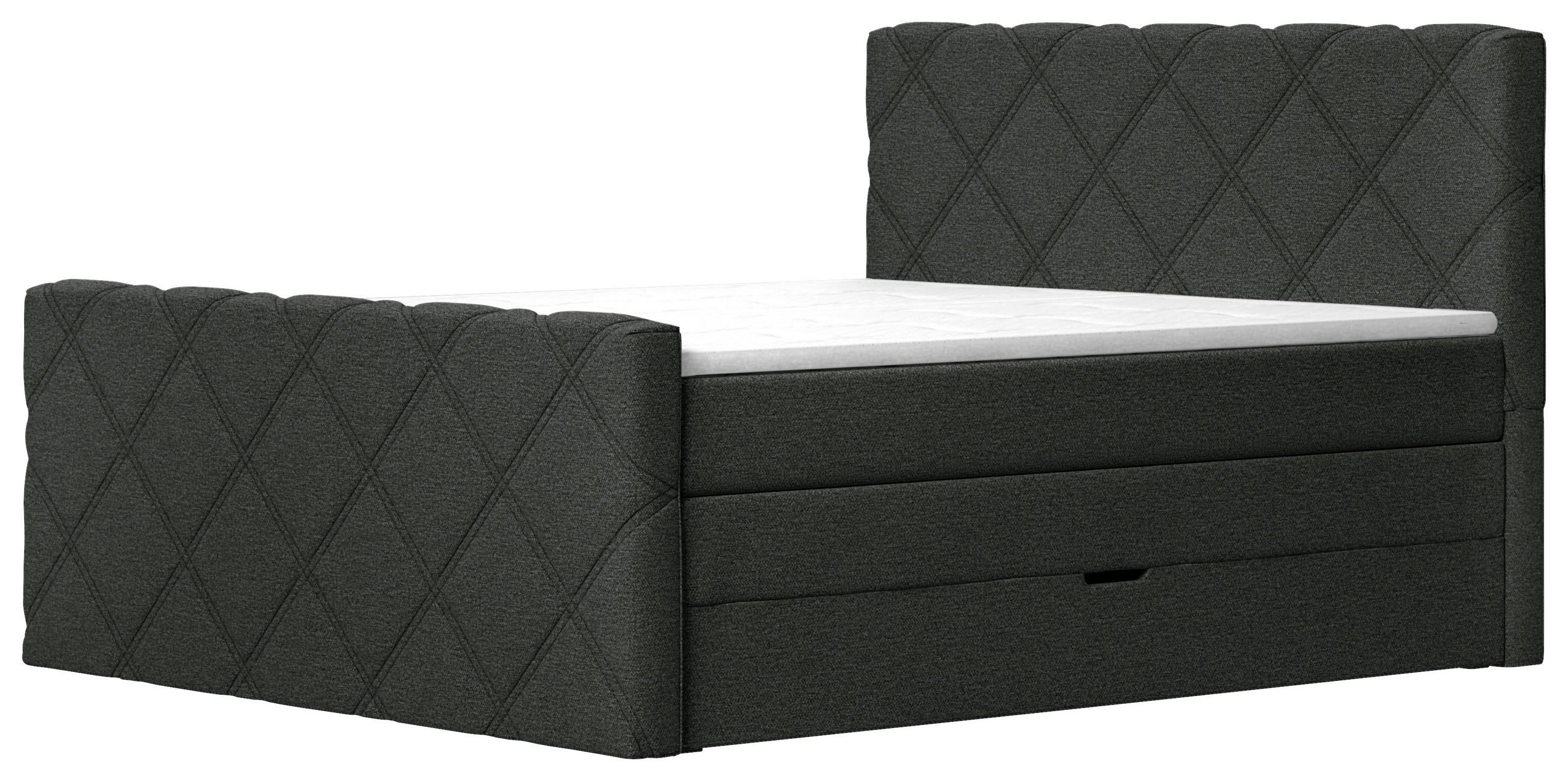 BOXSPRINGBETT 160/200 cm,  in Schwarz, Matratze, Bettkasten, Topper, H3 + H3 = fest  - Schwarz, KONVENTIONELL, Textil (160/200cm) - Esposa