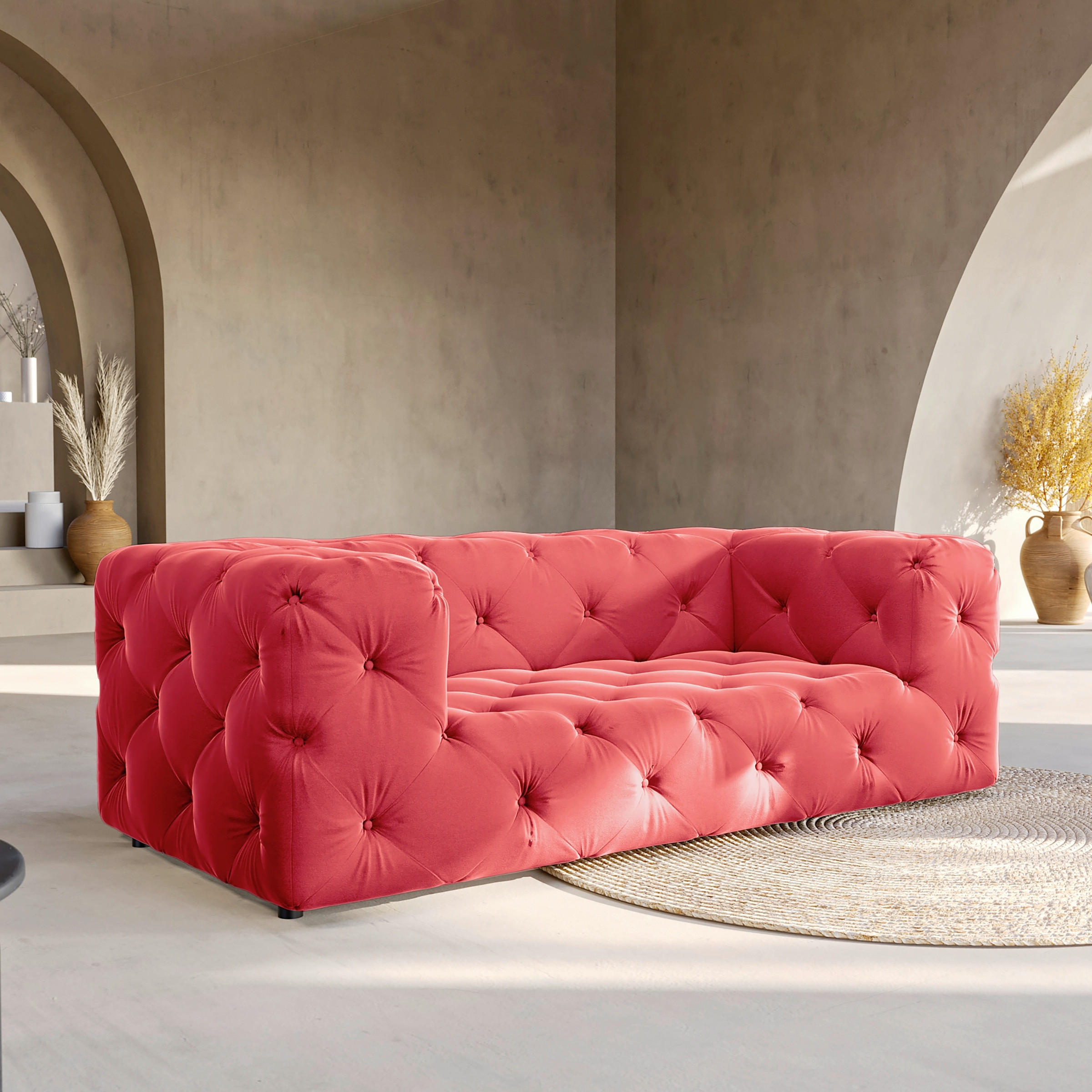 2-SITZER-SOFA Fresco in Samt Rot  - Rot/Schwarz, Design, Kunststoff/Textil (193/71/100cm) - P & B