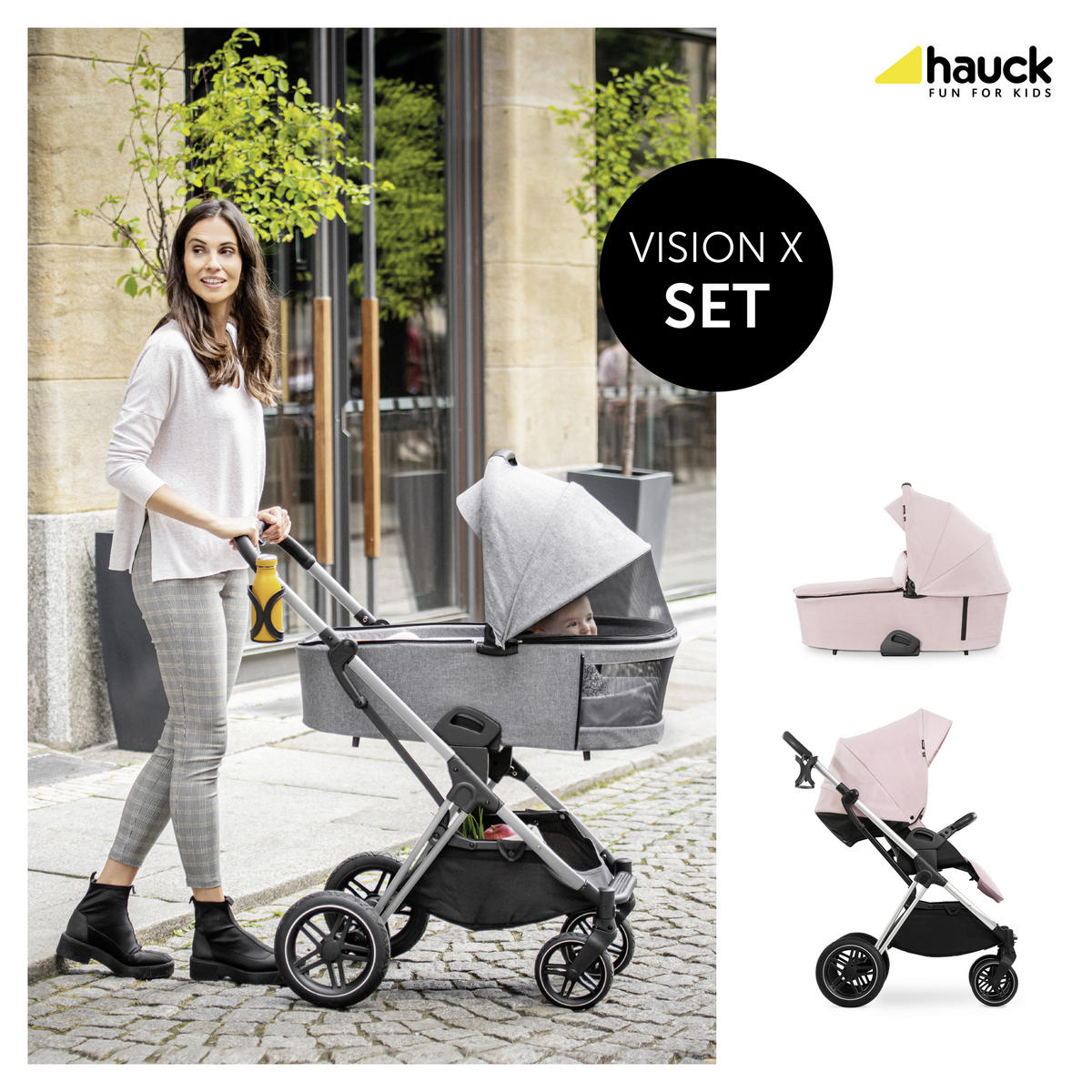 DEČJA KOLICA - SET  Vision X  - ružičasta/srebrna, Osnovno, tekstil/metal (58/104,5/94cm) - Hauck