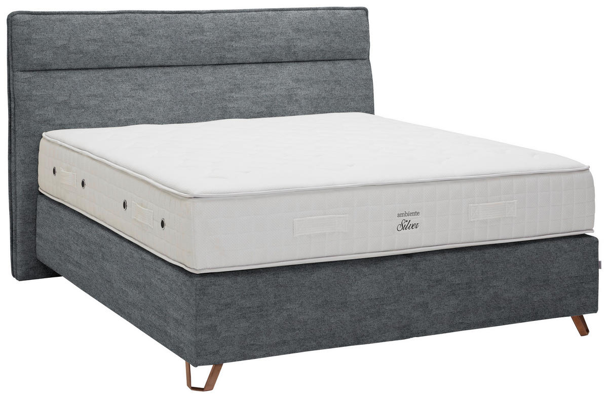 BOXSPRINGBETT 200/200 cm  in Dunkelgrau  - Dunkelgrau/Kupferfarben, Konventionell, Textil/Metall (200/200cm) - Ambiente