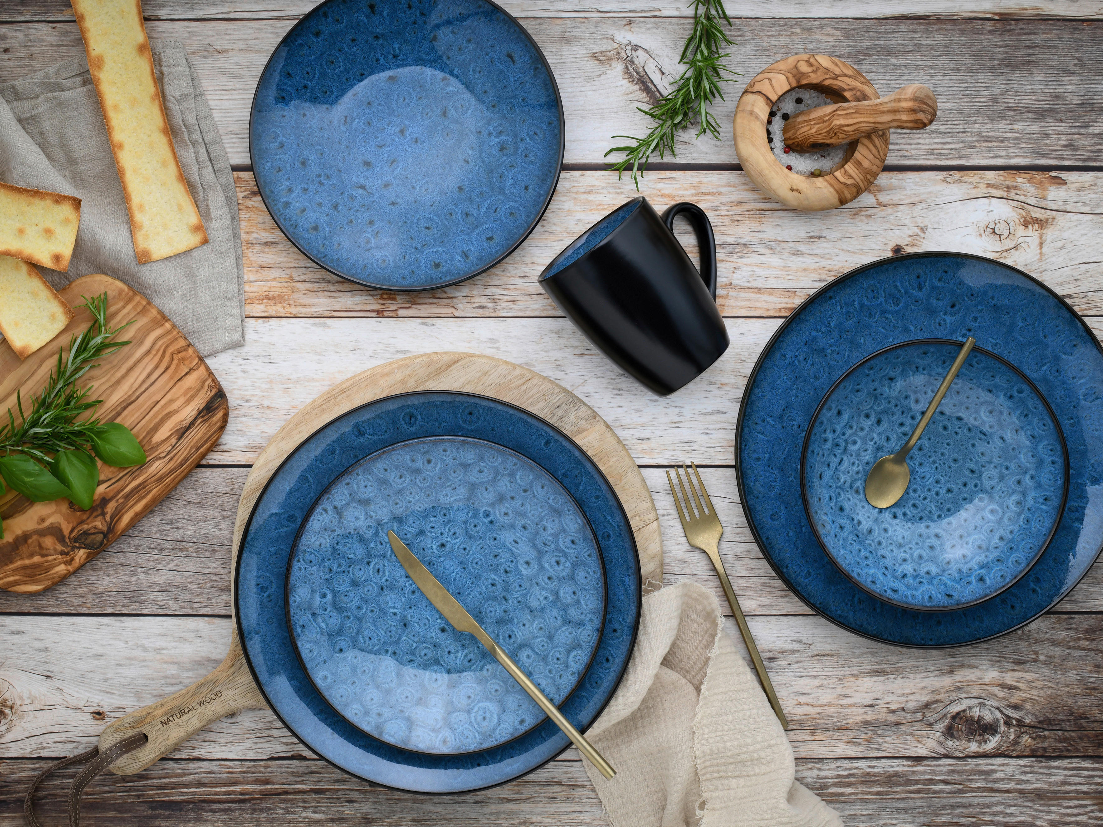KOMBISERVICE Blau, Dunkelblau Capri 16-teilig 4 Personen  - Blau/Dunkelblau, Trend, Keramik (40/26/31cm) - Creatable