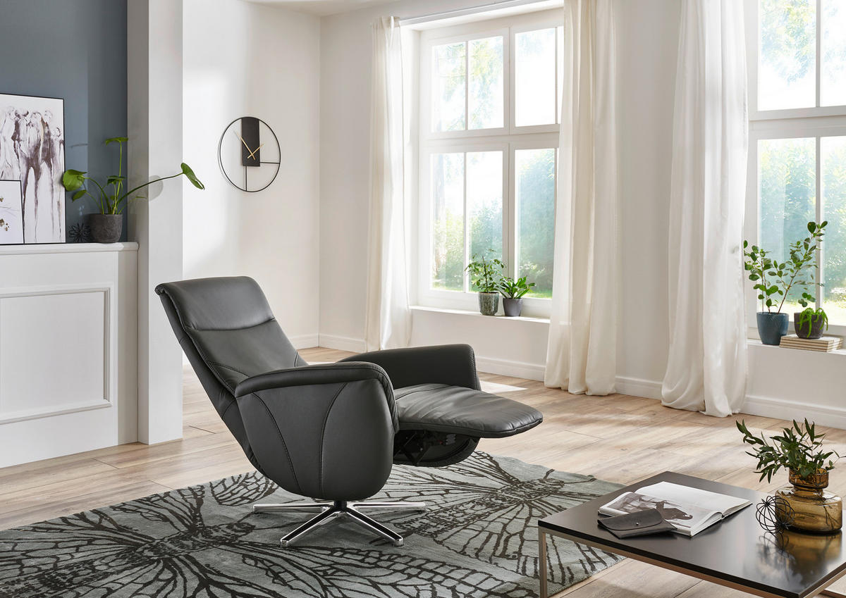 RELAXSESSEL in Leder Anthrazit  - Chromfarben/Anthrazit, Design, Leder/Metall (71/110/83cm) - Beldomo Speed