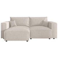 ECKSOFA Creme Cord Zierkissen, Rückenkissen, Schlaffunktion, Rücken echt  - Creme/Schwarz, MODERN, Kunststoff/Textil (153/250cm) - Xora