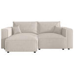 ECKSOFA Creme Cord Zierkissen, Rückenkissen, Schlaffunktion, Rücken echt  - Creme/Schwarz, MODERN, Kunststoff/Textil (153/250cm) - Xora