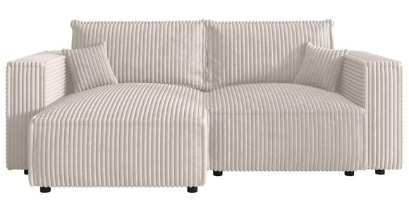 ECKSOFA Creme Cord Zierkissen, Rückenkissen, Schlaffunktion, Rücken echt  - Creme/Schwarz, MODERN, Kunststoff/Textil (153/250cm) - Xora