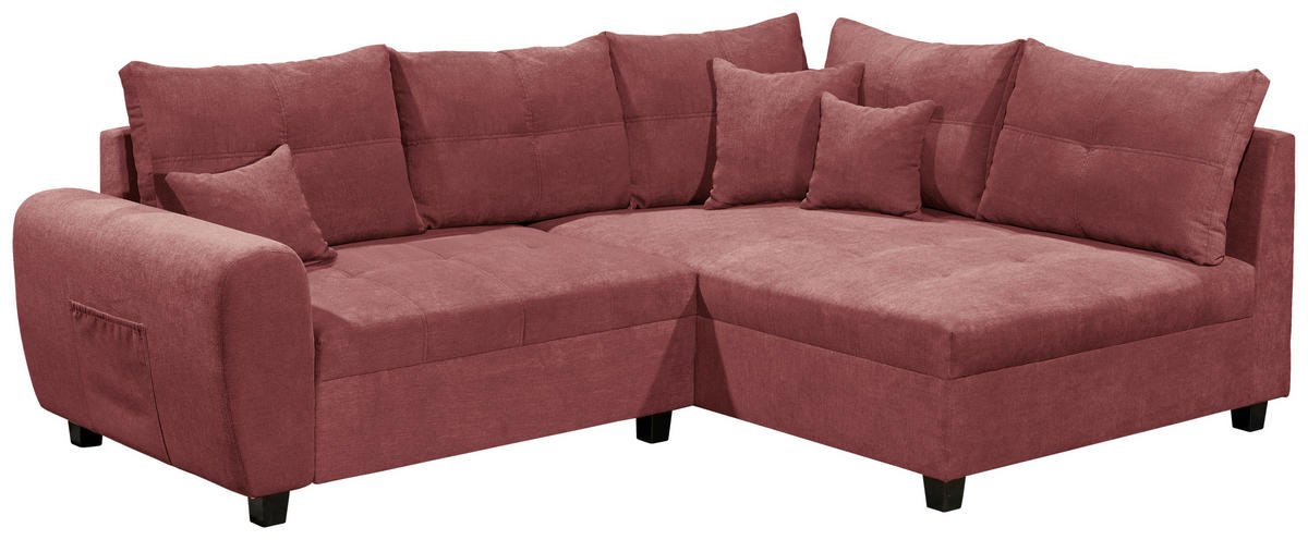 ECKSOFA inkl. Hocker in Mikrovelours Beere  - Beere/Schwarz, Basics, Holzwerkstoff/Kunststoff (248/176cm) - MID.YOU