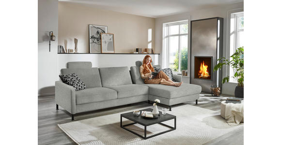 ECKSOFA  in Chenille, Flachgewebe Silberfarben  316/175 cm  - Silberfarben/Schwarz, Design, Textil/Metall (316/175cm) - Dieter Knoll