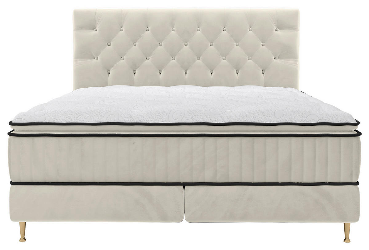 BOXSPRINGBETT 180/200 cm,  in Beige, Matratze, gepolstertes Kopfteil, Topper,  - Beige/Goldfarben, Design, Textil/Metall (180/200cm) - Boxxx