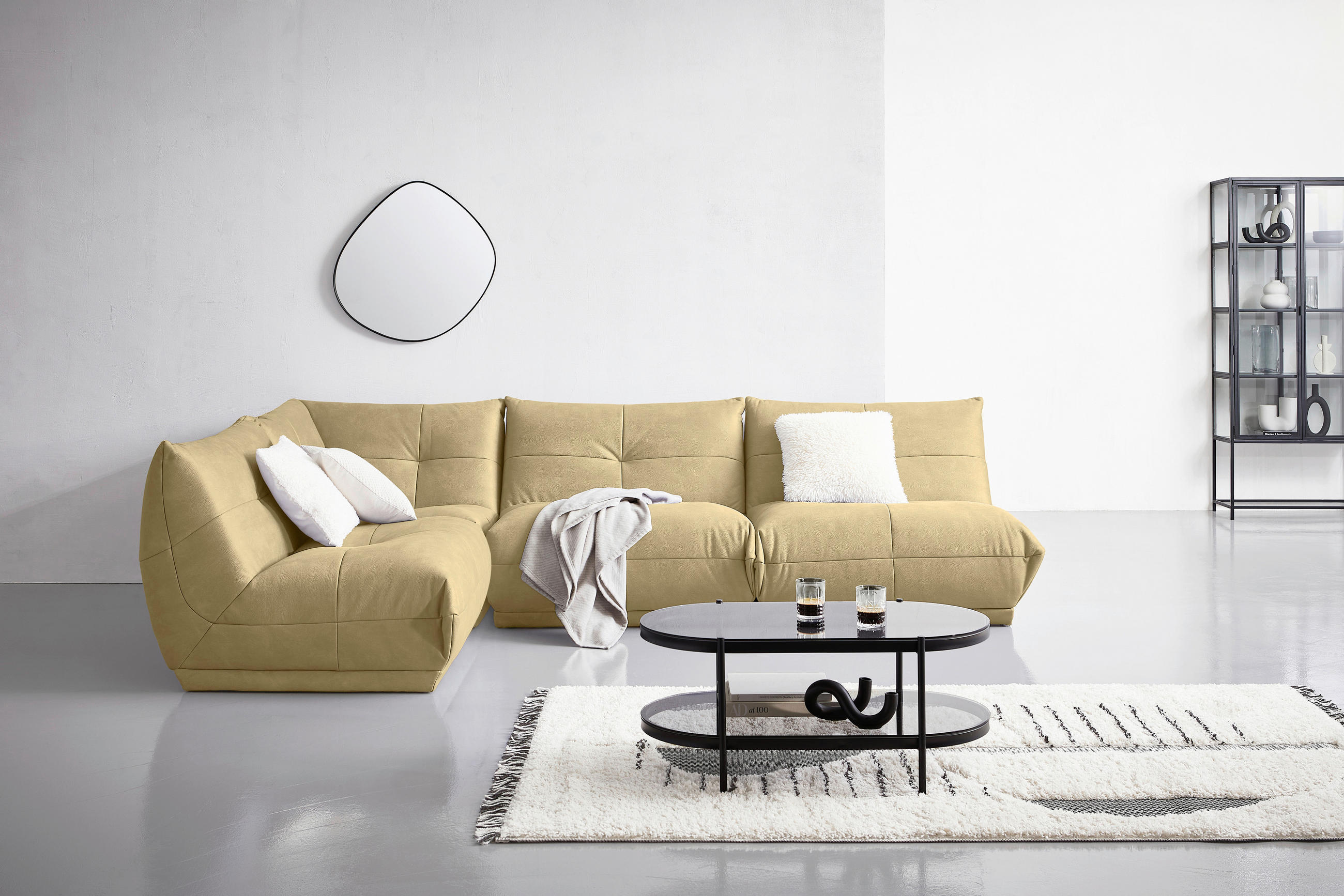 ECKSOFA Beige Lederlook - Beige, Trend, Textil (210/315cm) - Livetastic